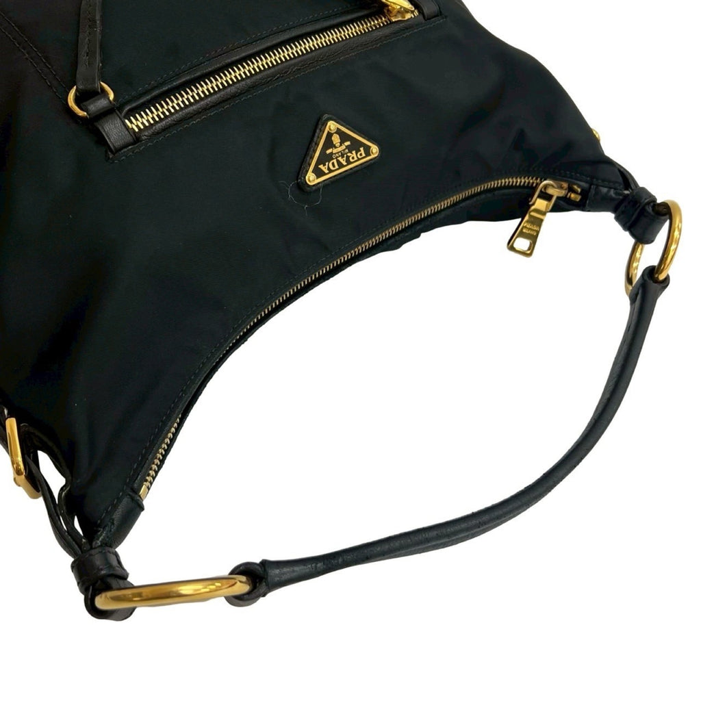 Prada Black Nylon Leather Handbag Shoulder Bag Tote Bag