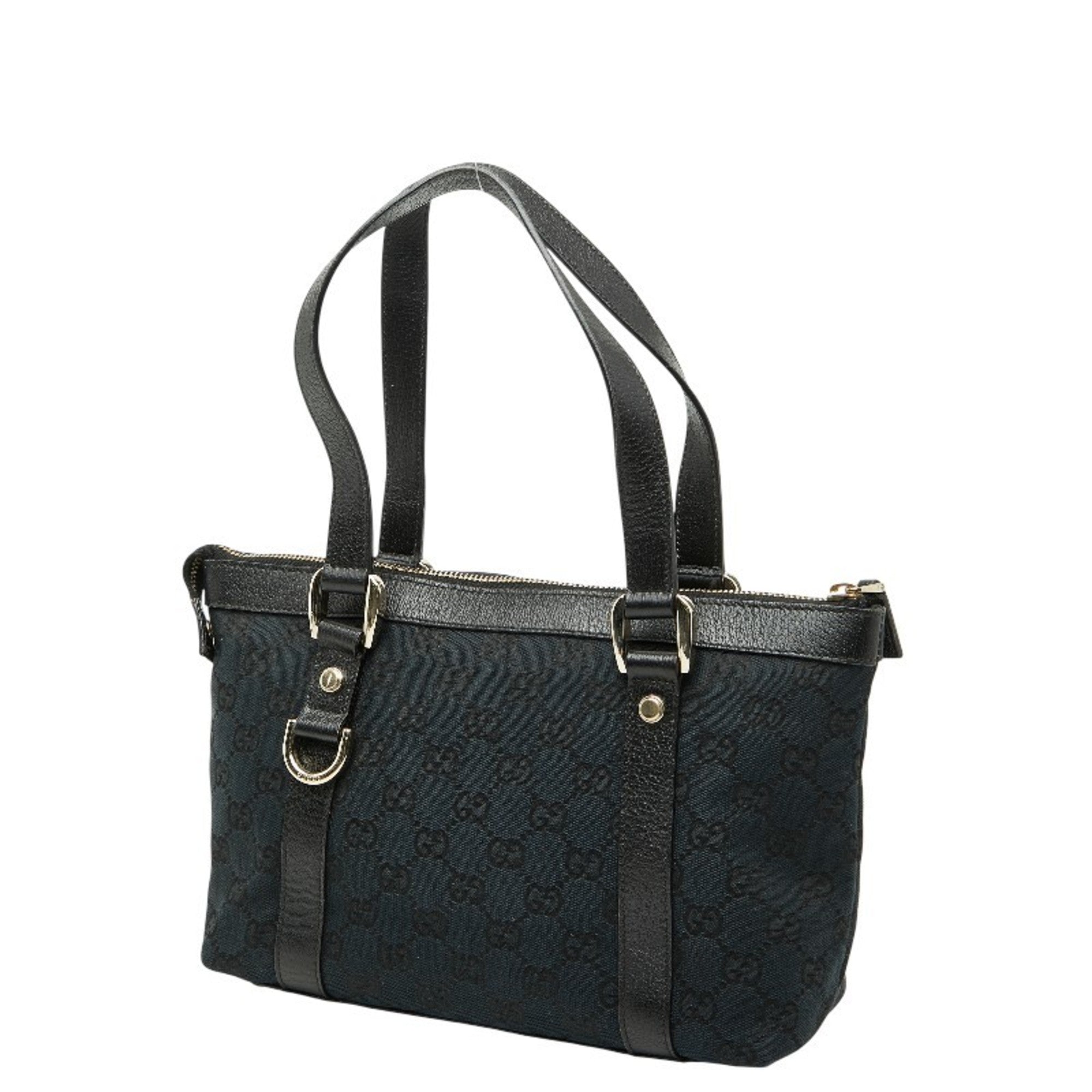 Gucci Abbey Black Gg Canvas Leather Handbag (Pre-Owned)
