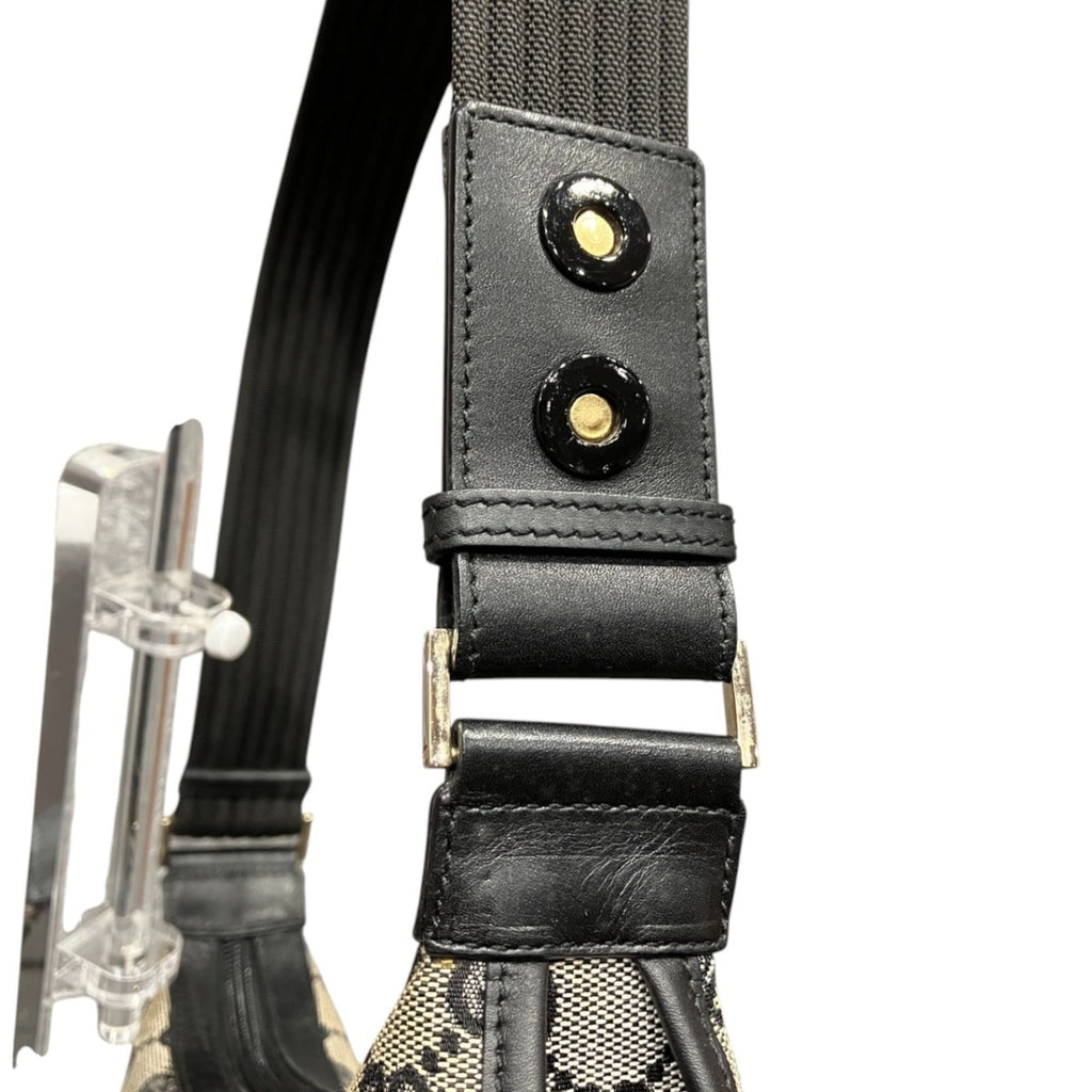 Gucci Beige Black Canvas Leather Shoulder Bag (Pre-Owned)
