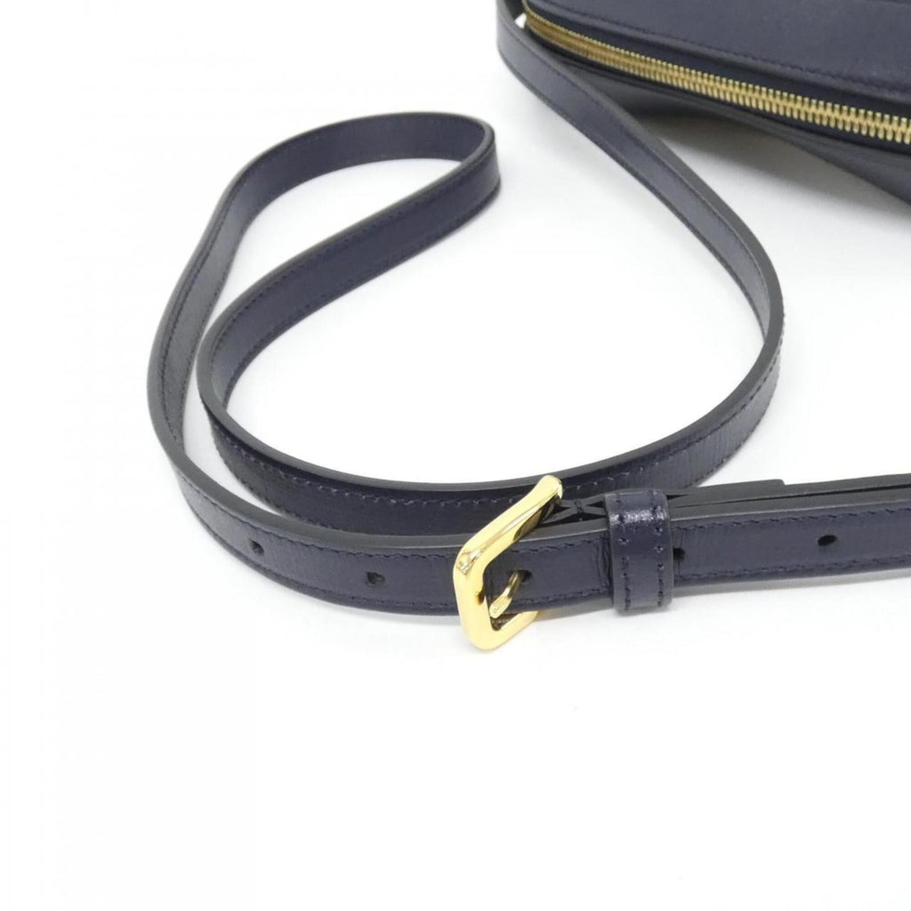 Gucci Beige Navy Canvas Leather Shoulder Bag (Pre-Owned)