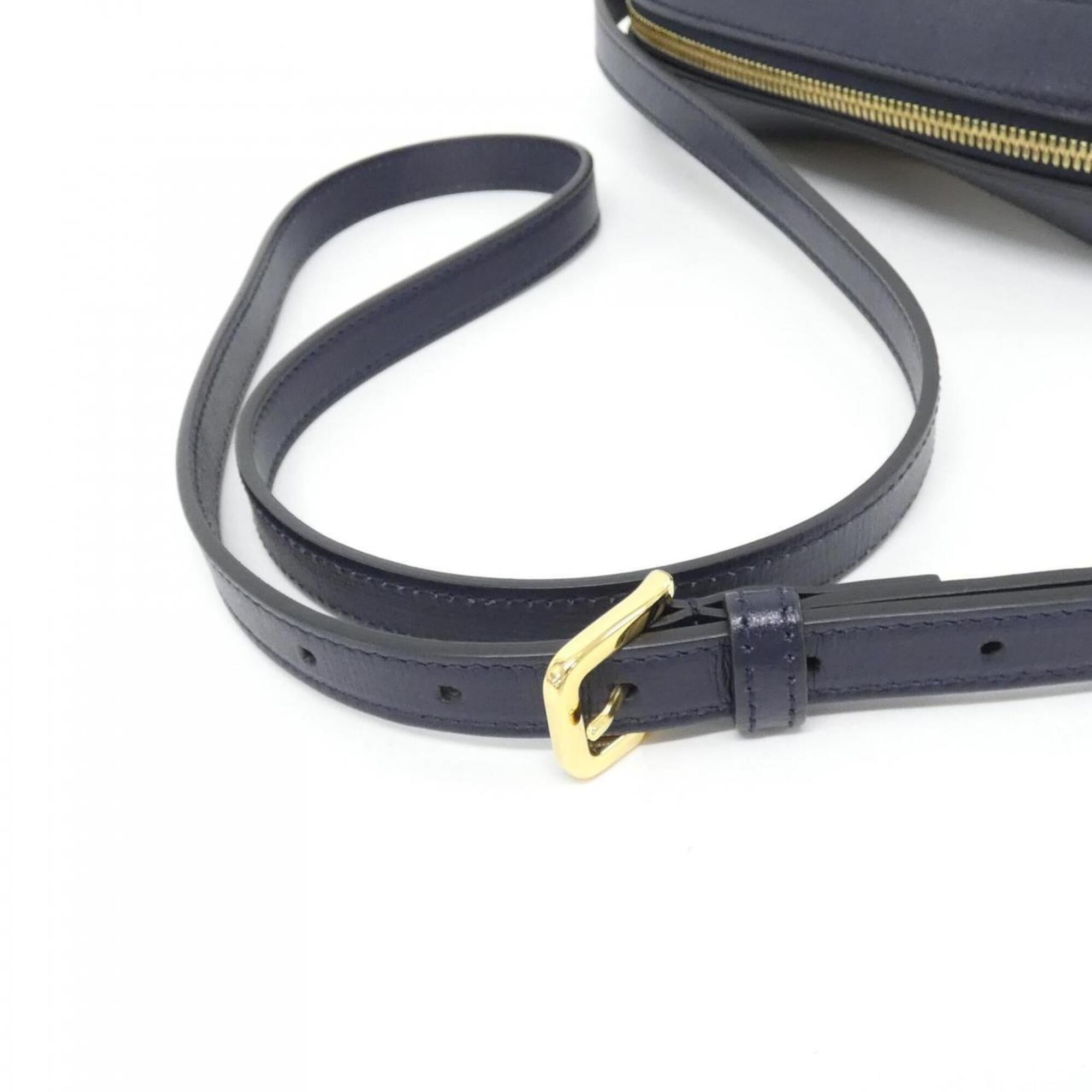 Gucci Beige Navy Canvas Leather Shoulder Bag (Pre-Owned)