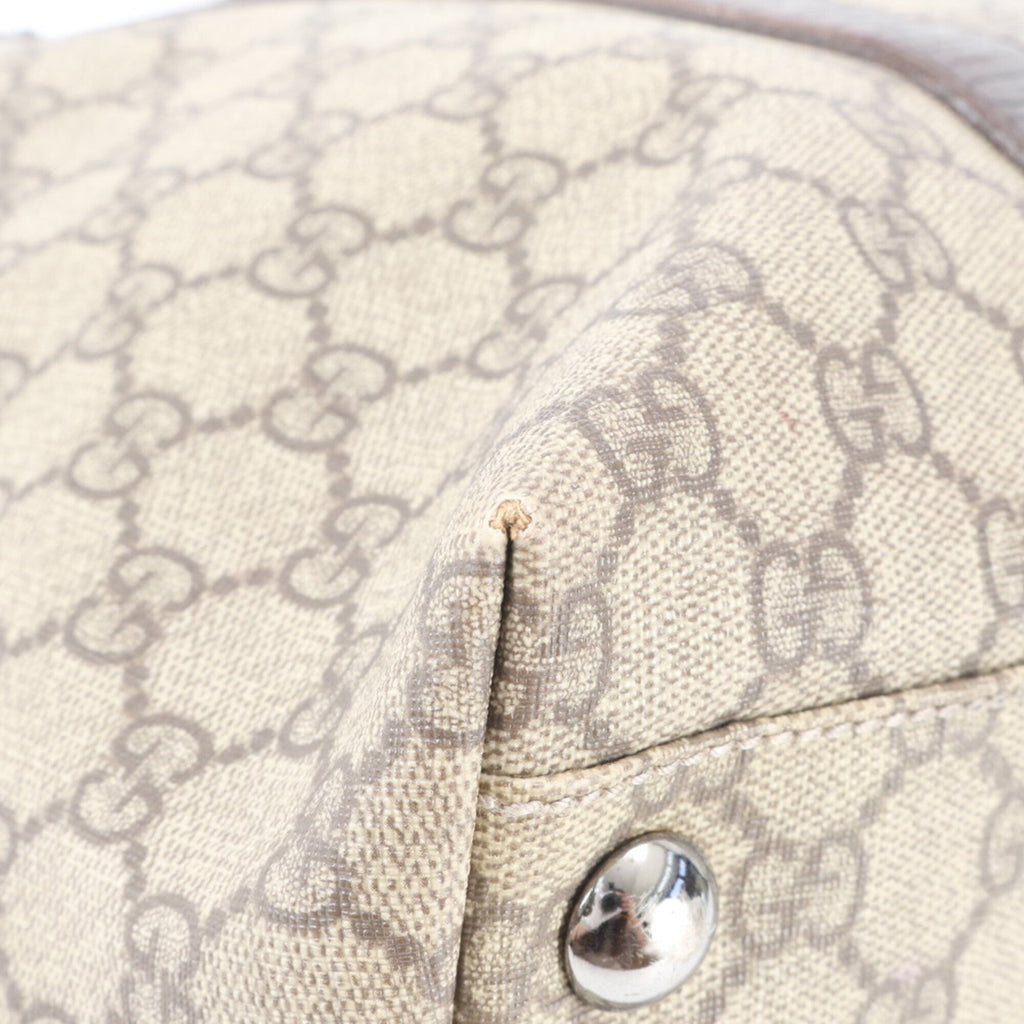 Gucci Beige Brown Leather Coated Canvas Handbag Shoulder Bag Tote Bag (Pre-Owned)