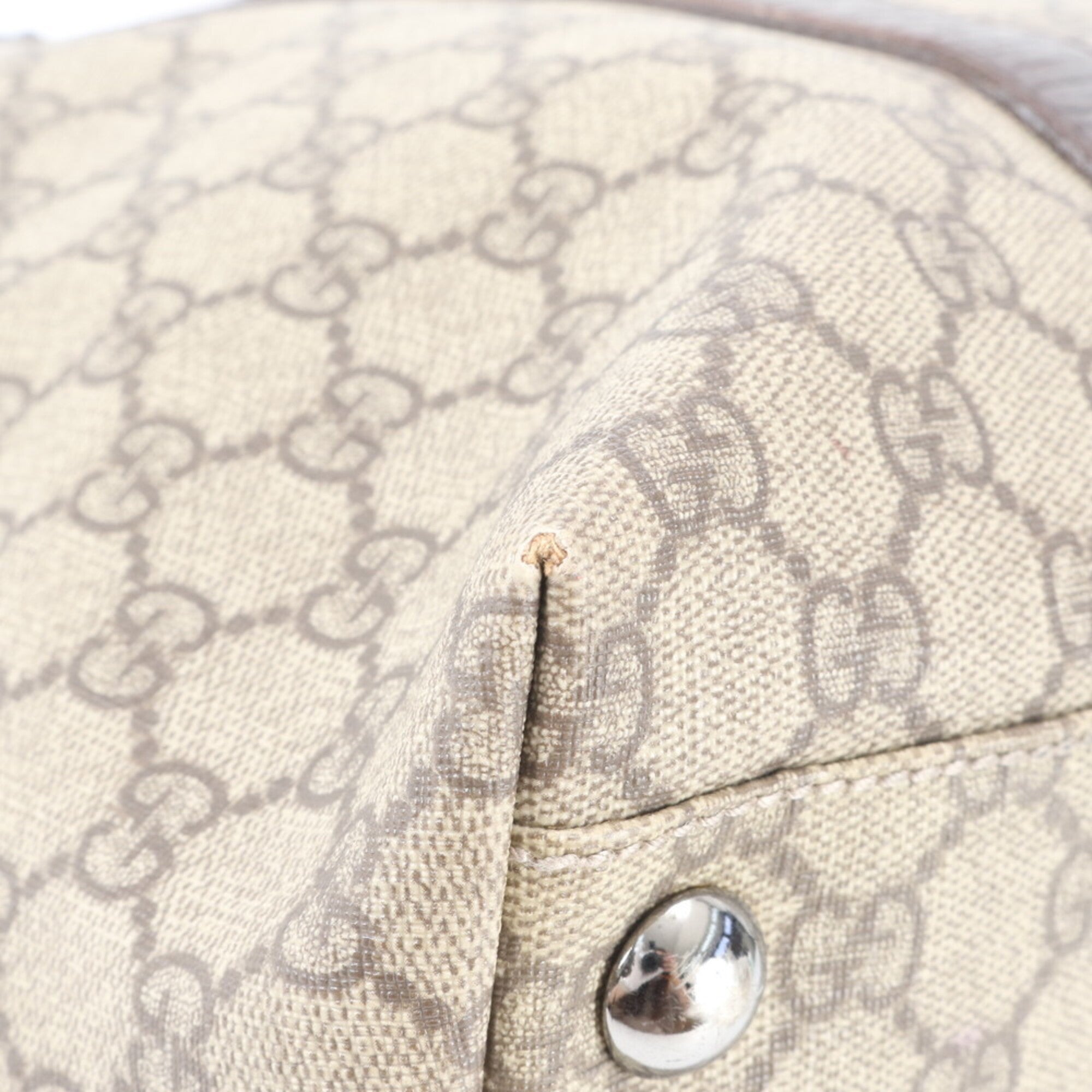Gucci Beige Brown Leather Coated Canvas Handbag Shoulder Bag Tote Bag (Pre-Owned)