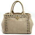 Prada Beige Ivory Canvas Handbag Tote Bag