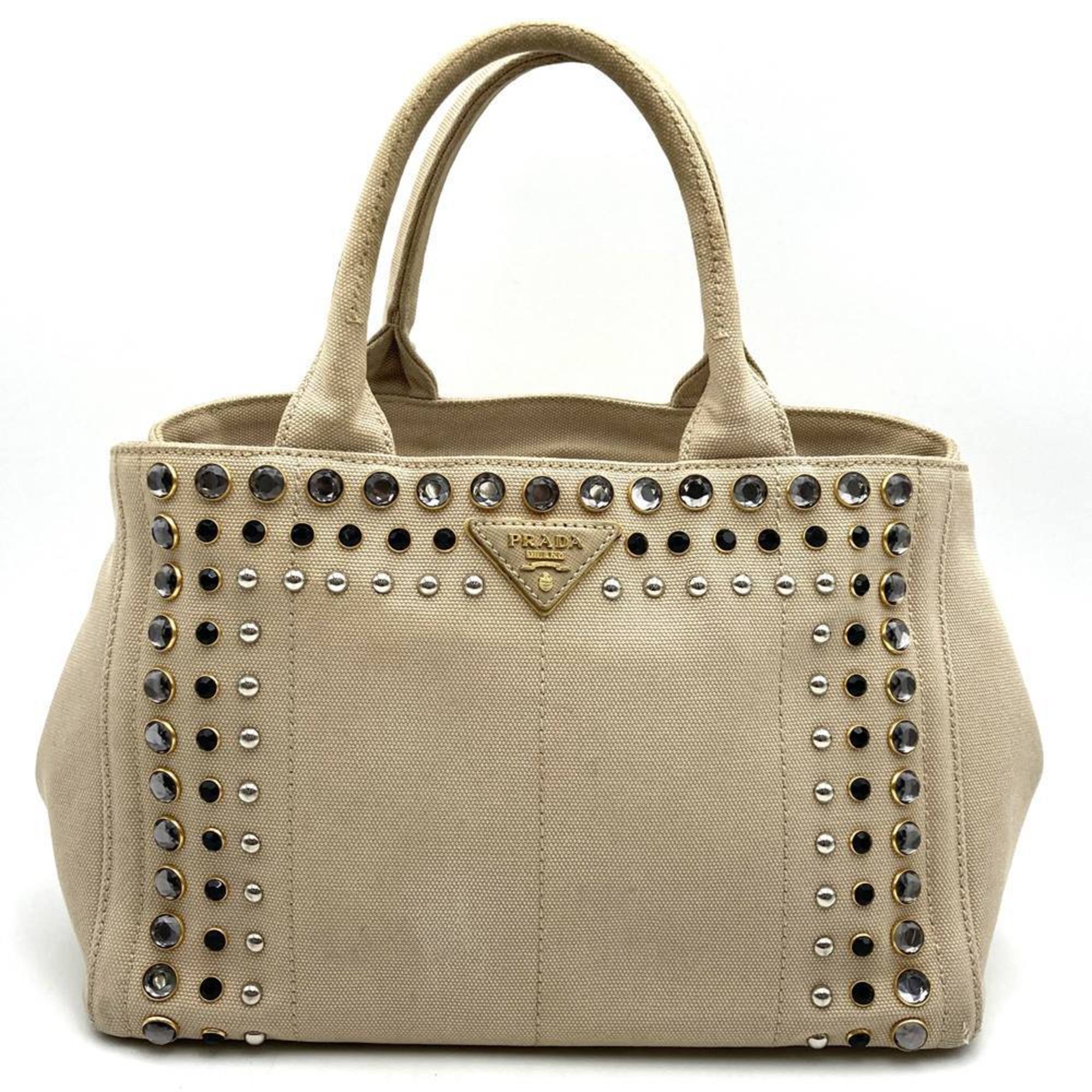 Prada Beige Ivory Canvas Handbag Tote Bag