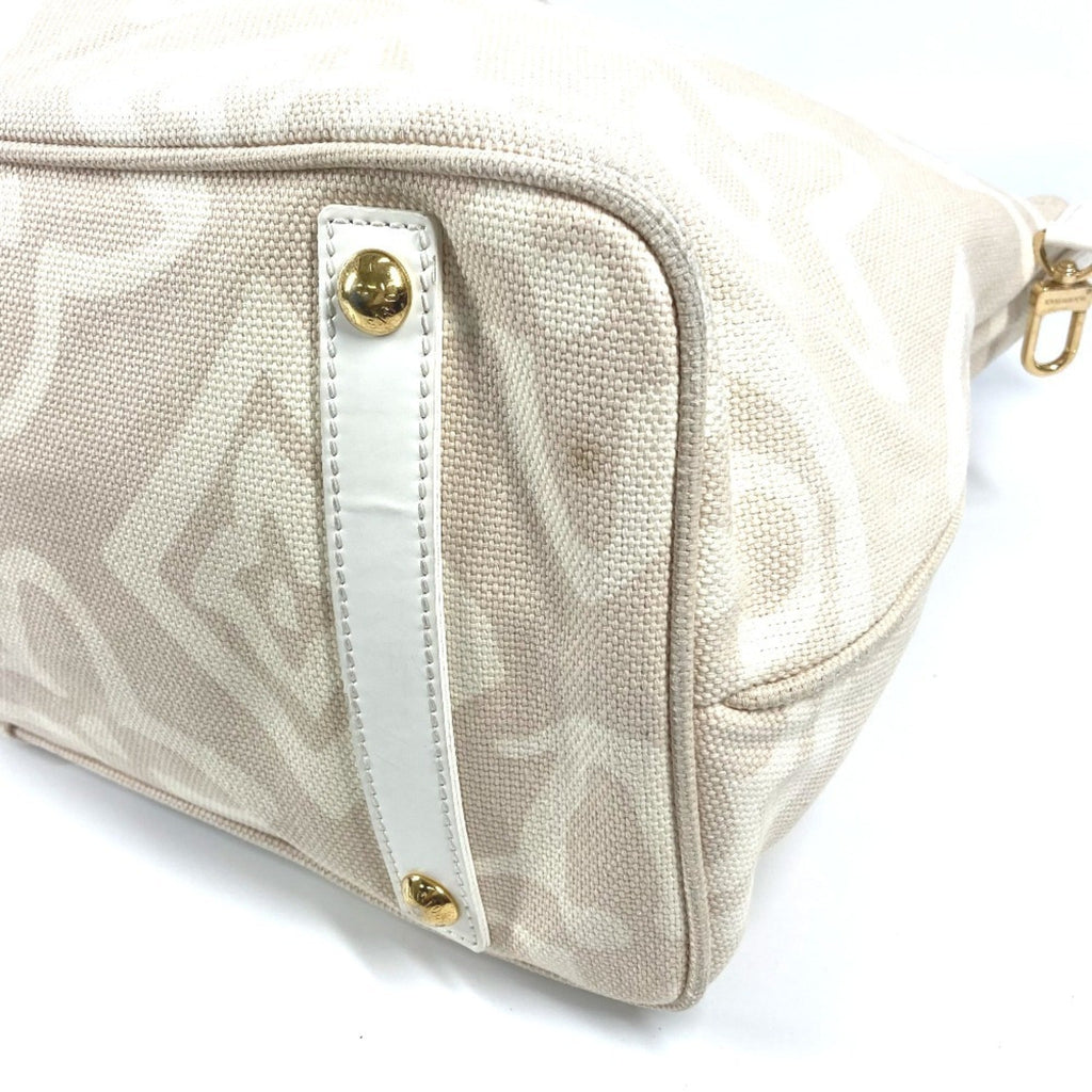 Louis Vuitton Beige Leather Canvas Shoulder Bag Tote Bag