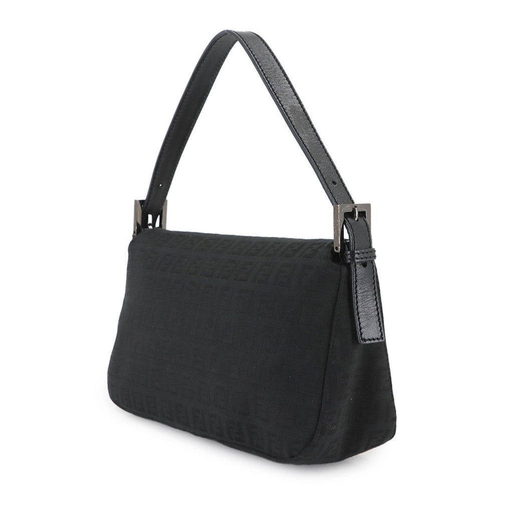 Fendi Black Canvas Leather Baguette Bag Shoulder Bag