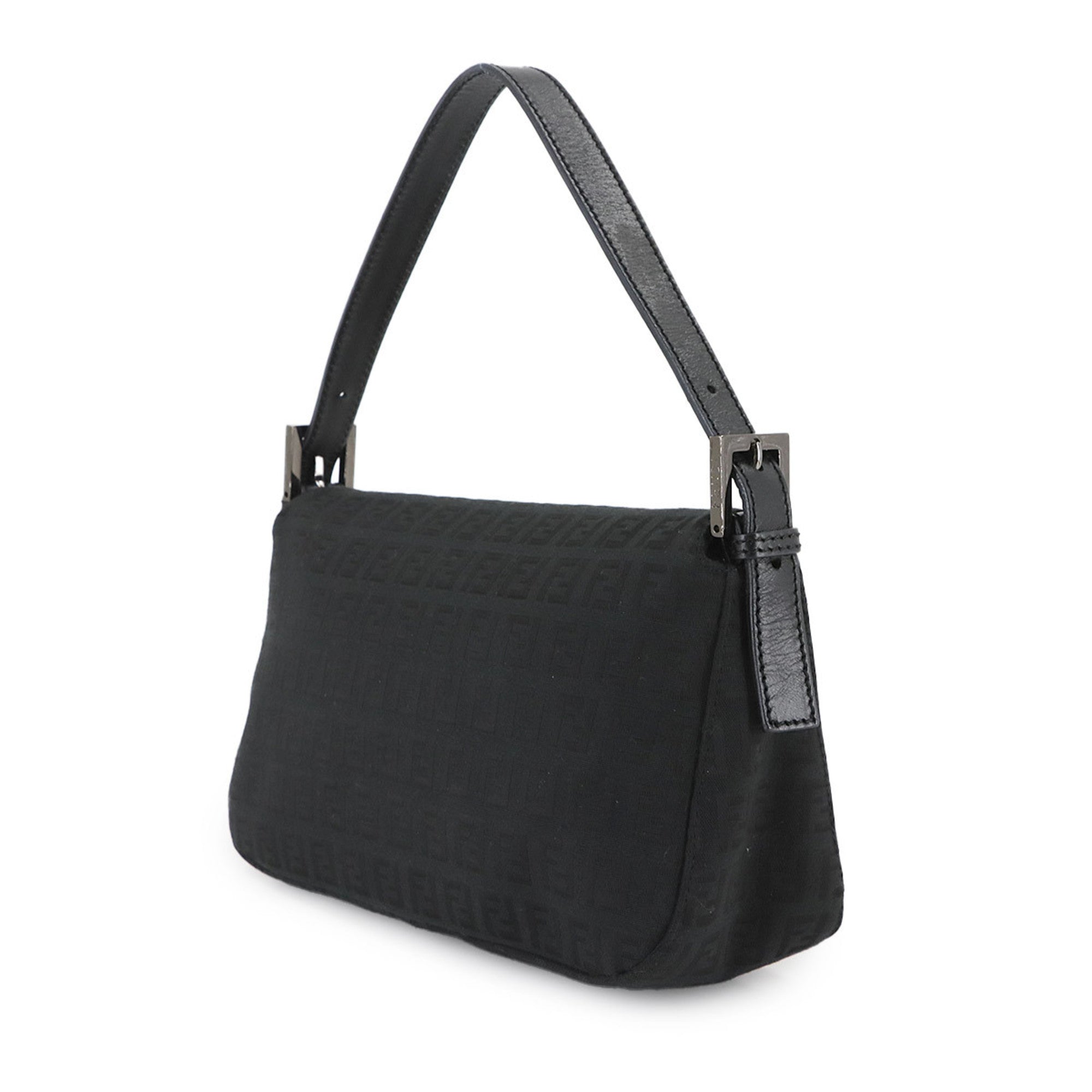 Fendi Black Canvas Leather Baguette Bag Shoulder Bag
