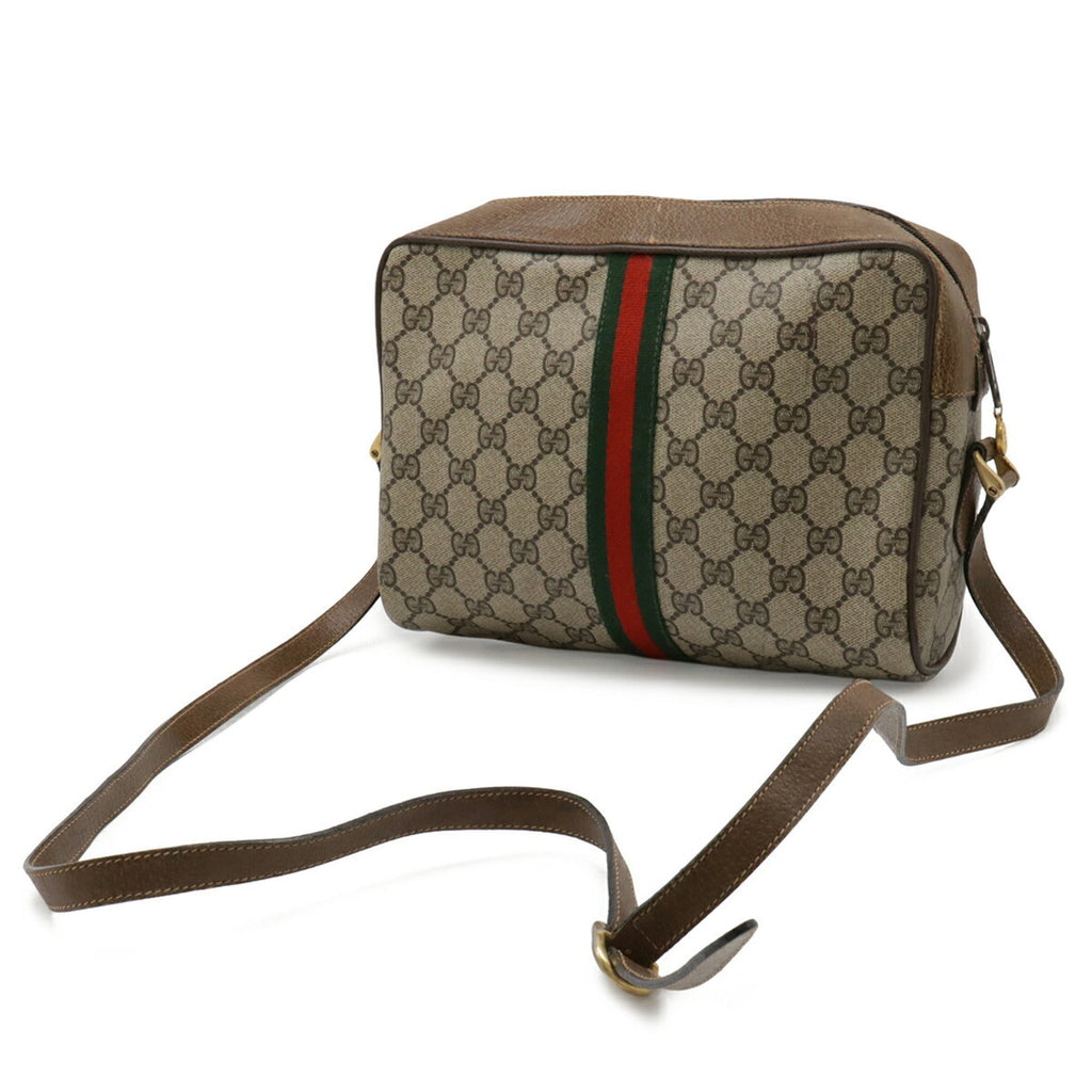 Gucci Beige Brown Green Red Color Coated Canvas Leather Pochette Shoulder Bag (Pre-Owned)