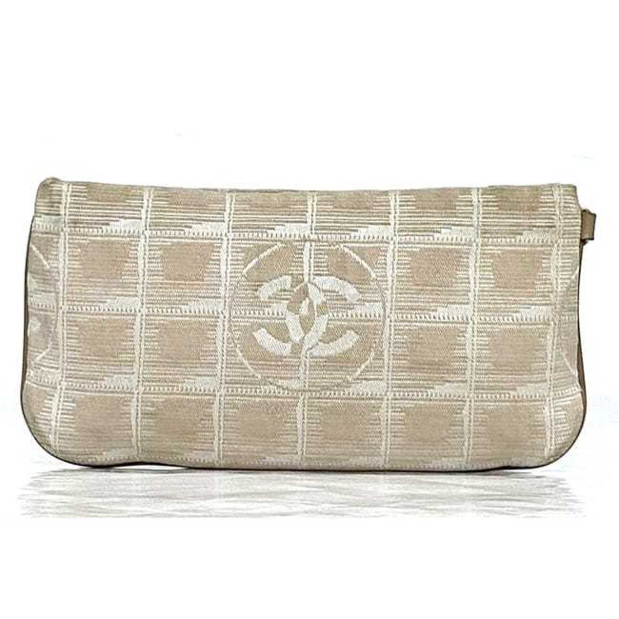 Chanel New Travel Line Beige Nylon Leather Pouch