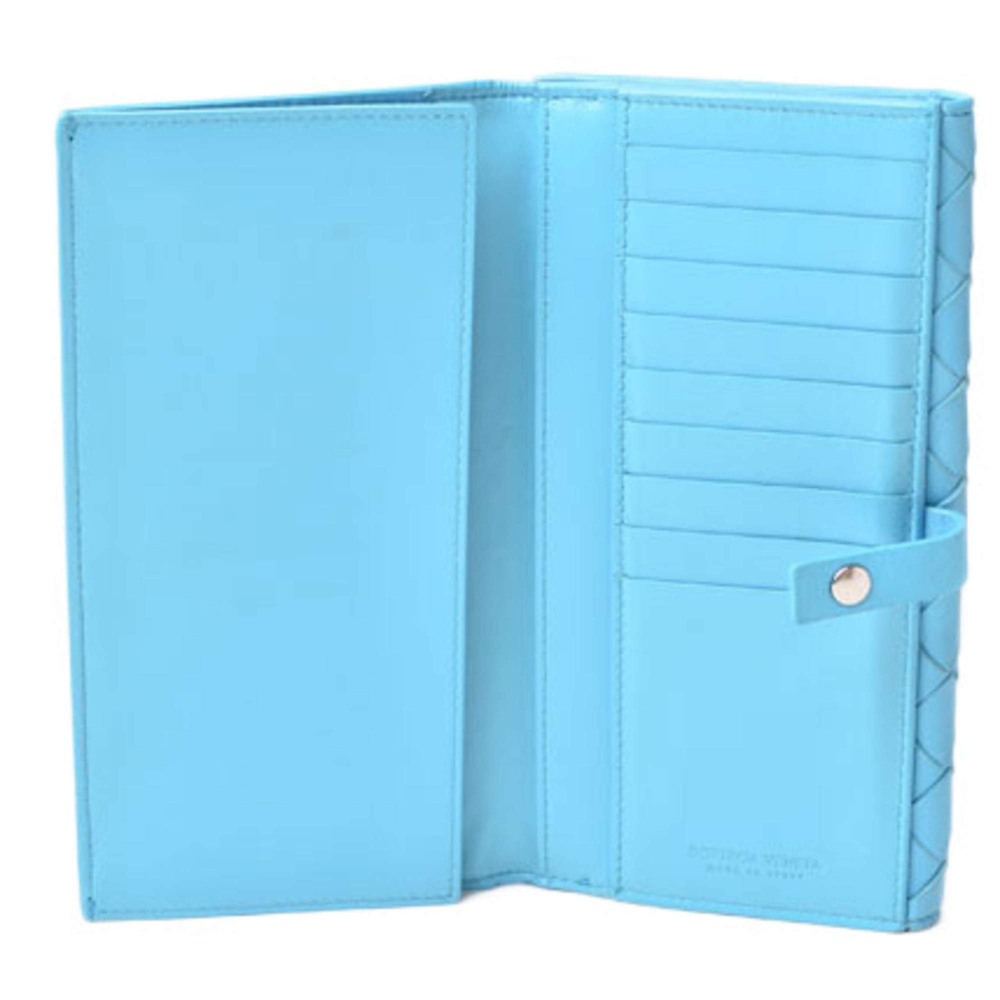 Bottega Veneta Intrecciato Light Blue Leather Long Wallet (Bi-Fold)