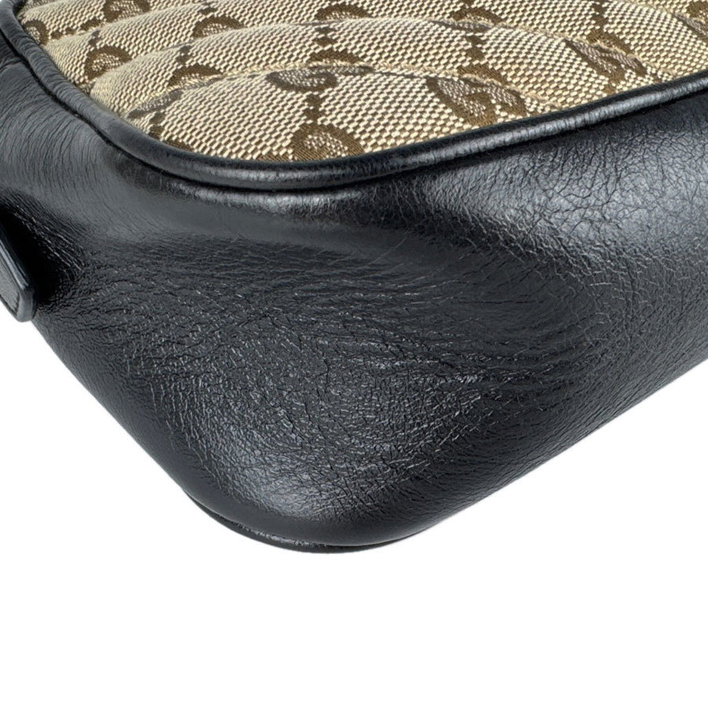 Gucci Black Brown Gg Canvas Leather Shoulder Bag (Pre-Owned)
