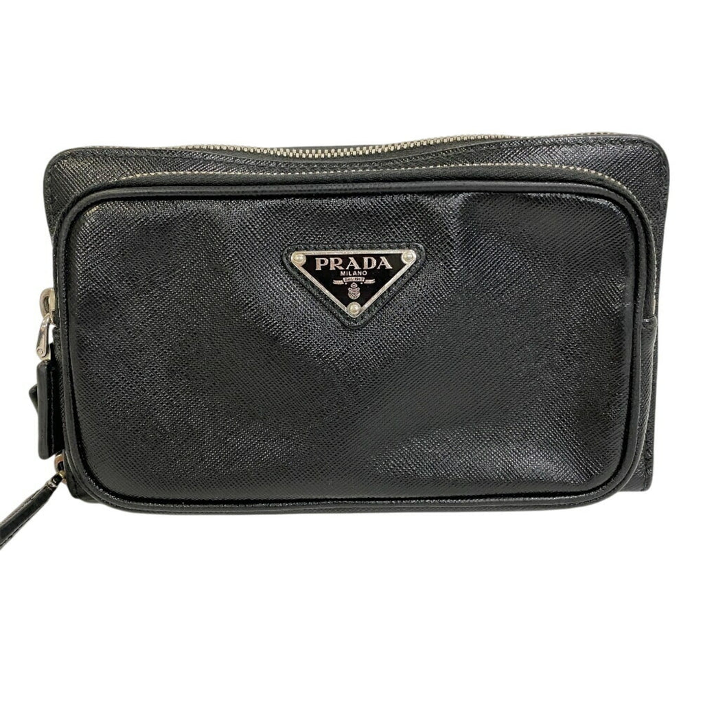 Prada Saffiano Black Leather Saffiano Triangle Beach Bag Sling Bag