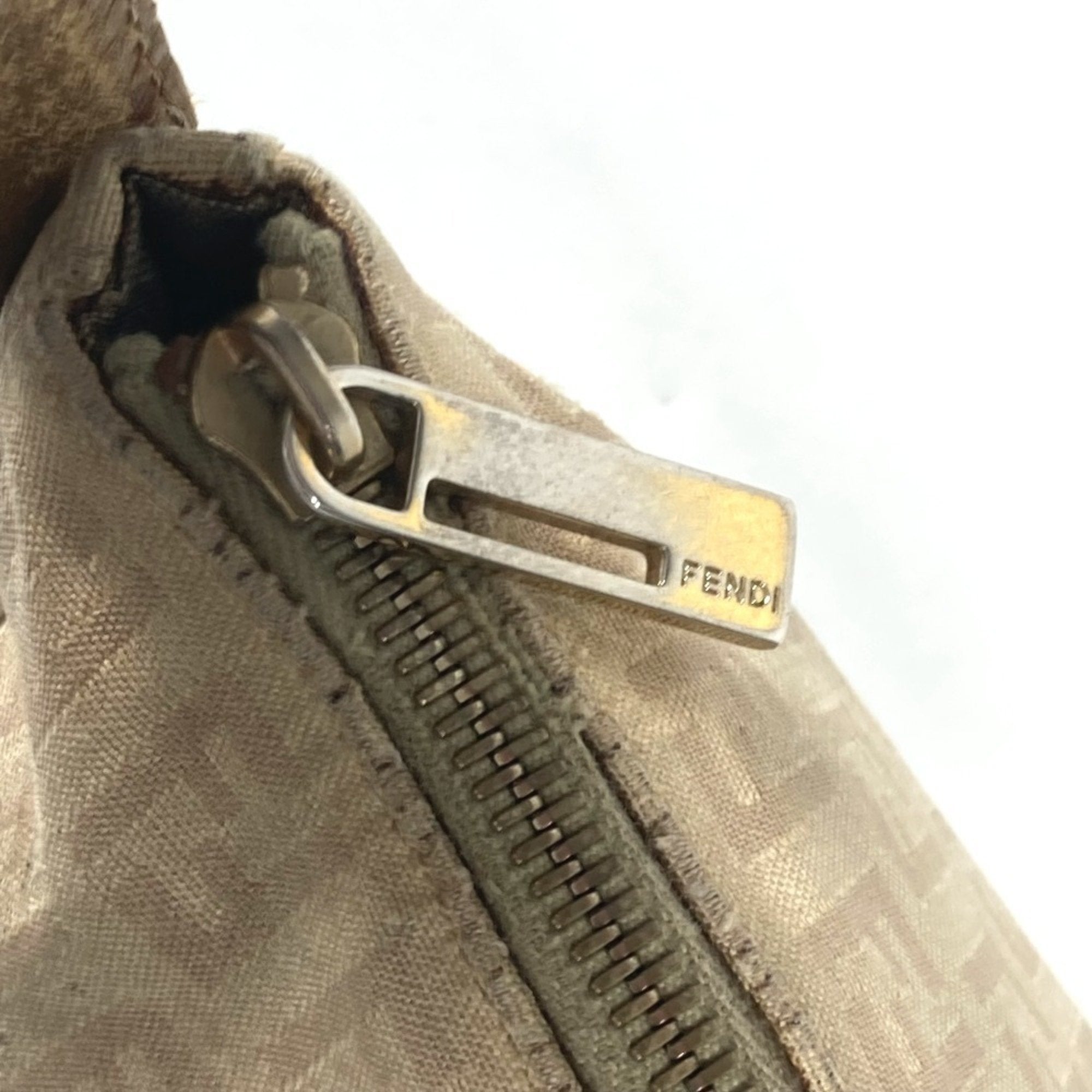 Fendi Beige Leather Canvas Shoulder Bag