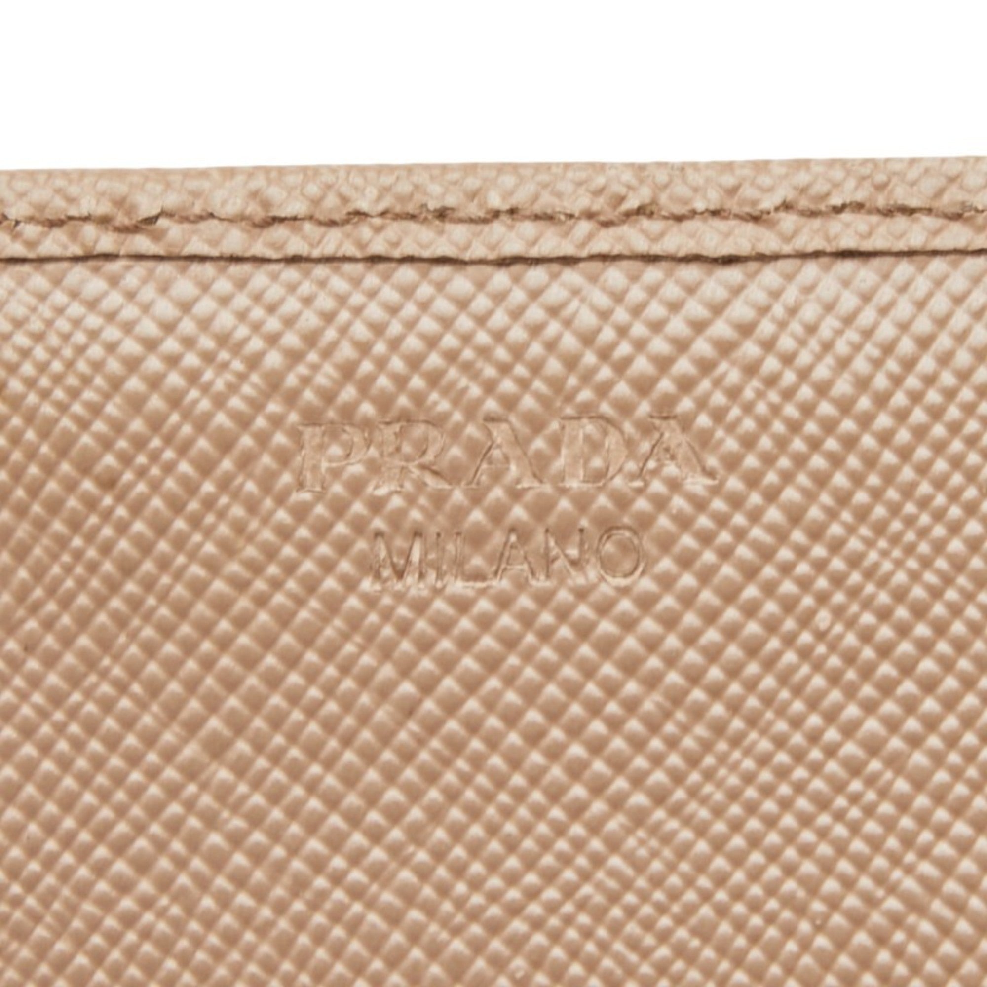 Prada Beige Leather Long Wallet (Tri-Fold)
