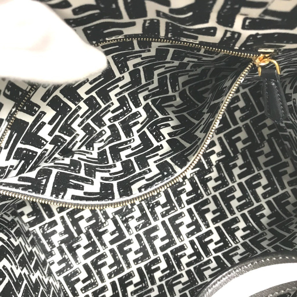 Fendi Black White Coated Canvas Handbag Tote Bag