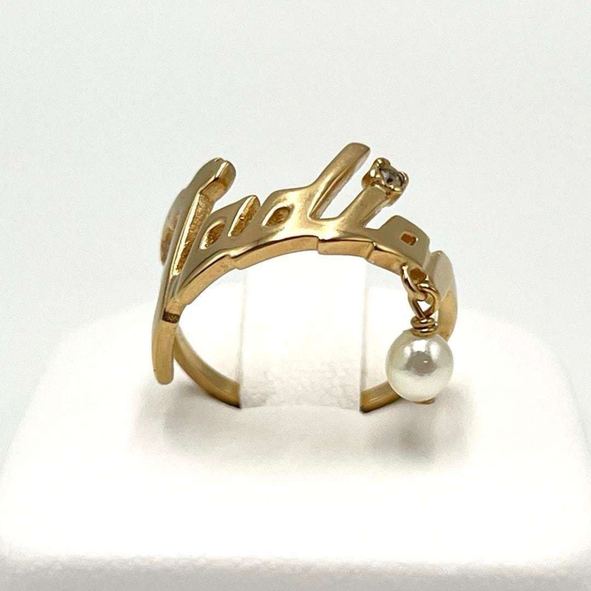 Christian Dior Metal Rhinestone Band Ring (Pre-Owned)