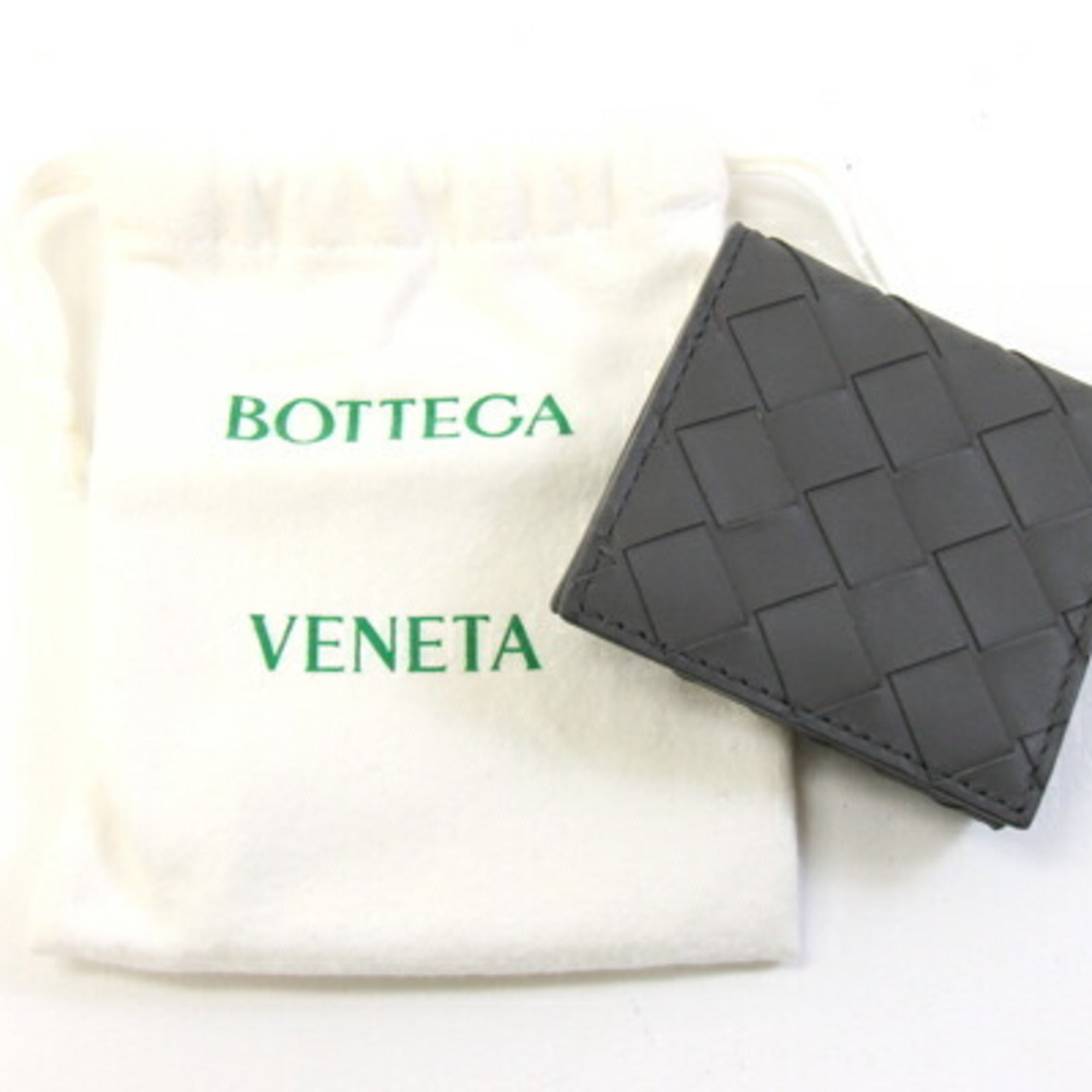 Bottega Veneta Dark Gray Intrecciato Coin Purse/Coin Case