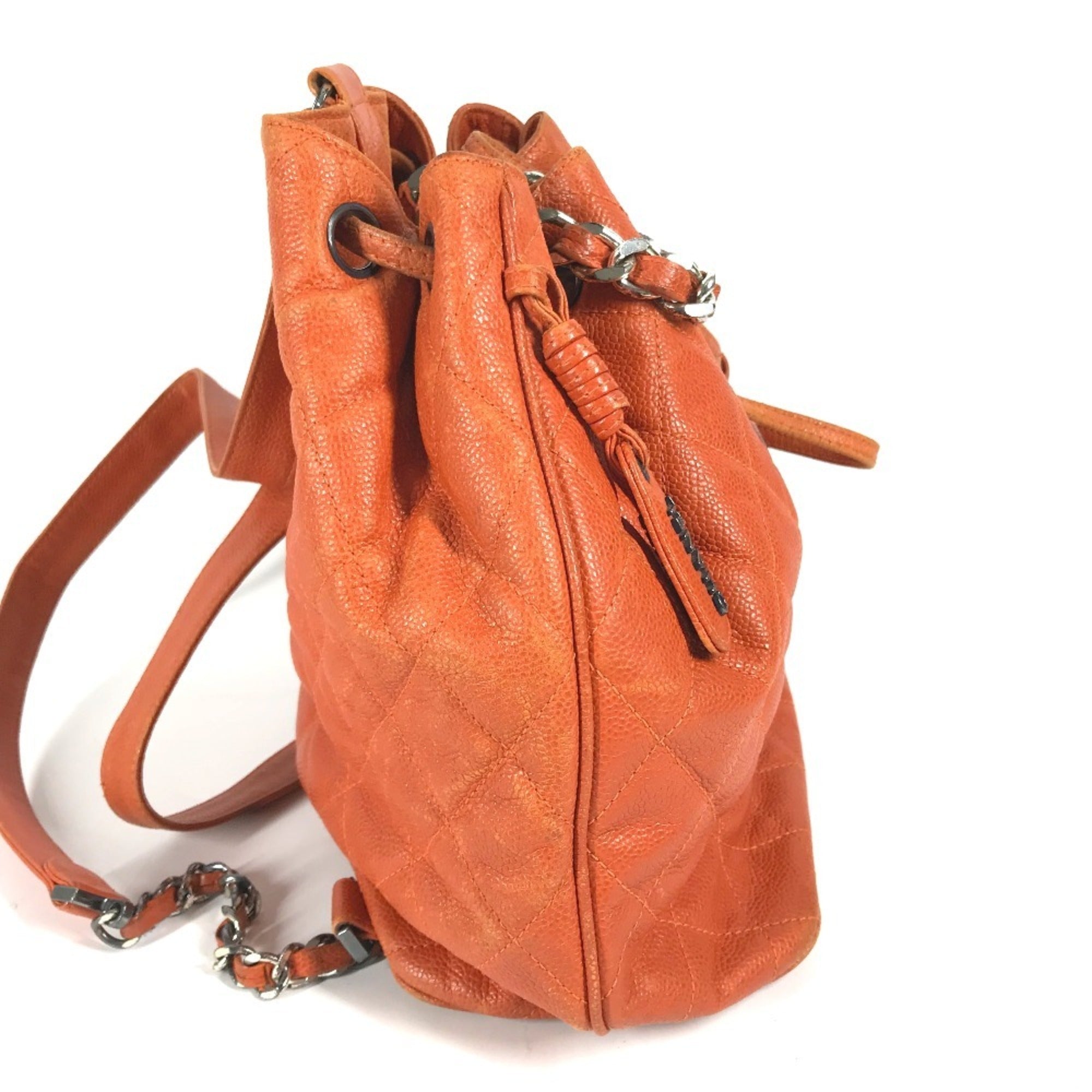 Chanel Orange Caviar Leather Backpack Shoulder Bag
