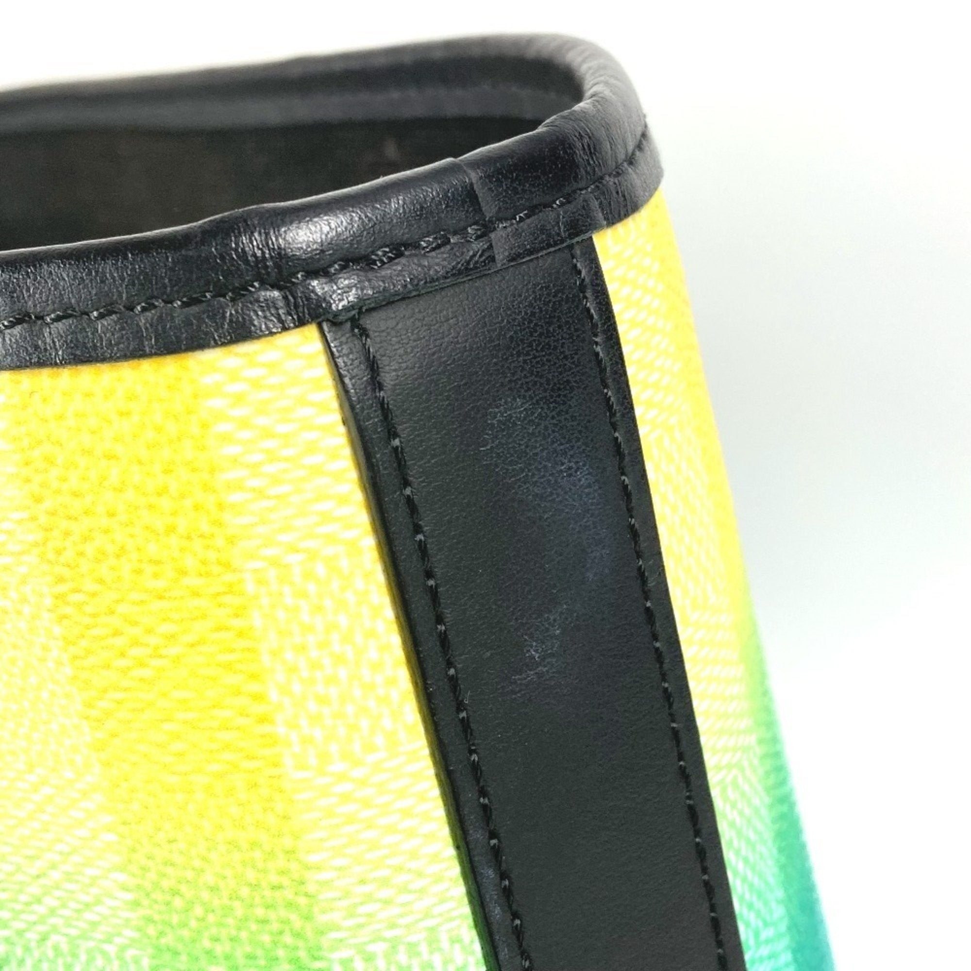Louis Vuitton Black Green Yellow Leather Canvas Handbag Shoulder Bag Tote Bag