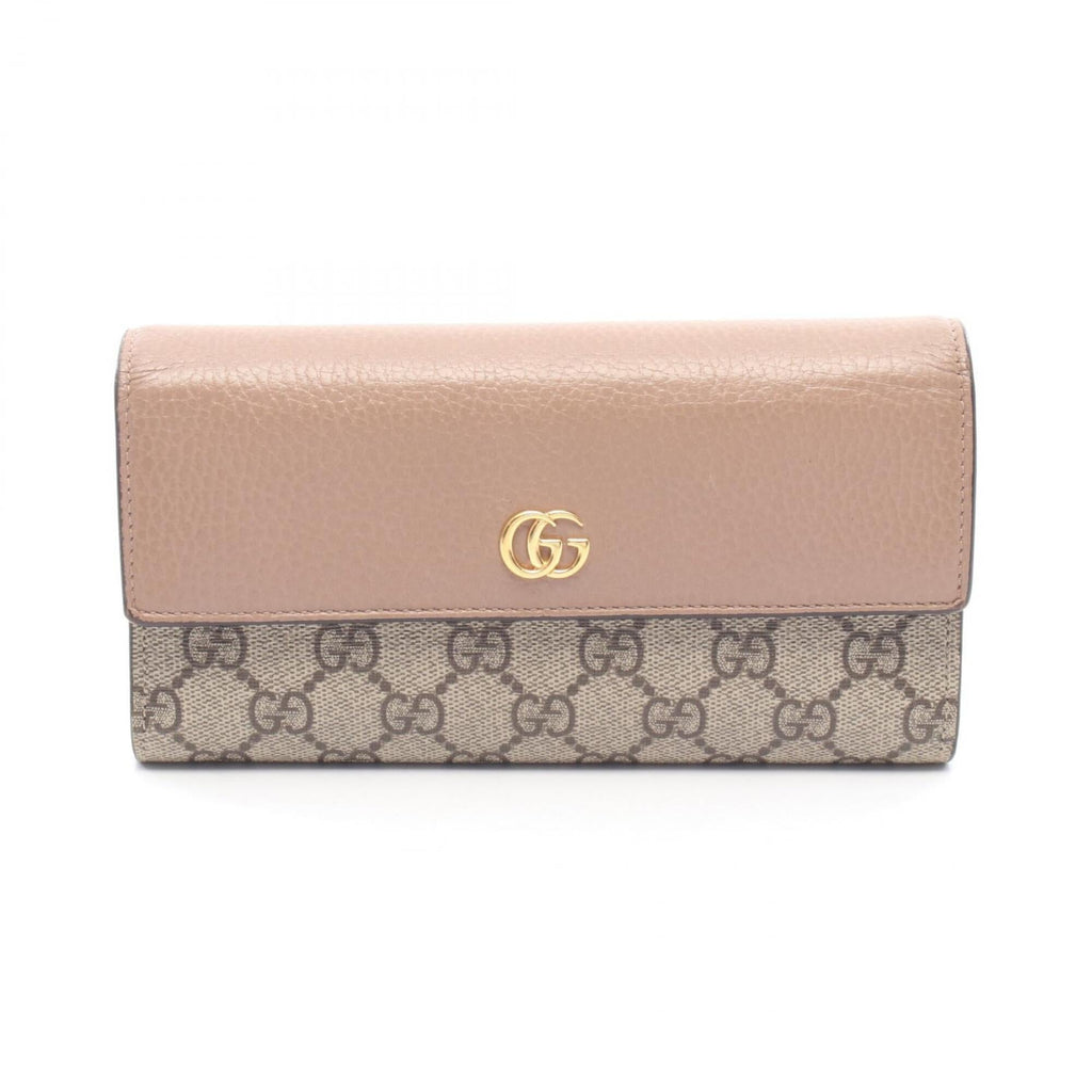 Gucci Beige Brown Pink Leather Pvc Long Wallet (Bi-Fold) (Pre-Owned)