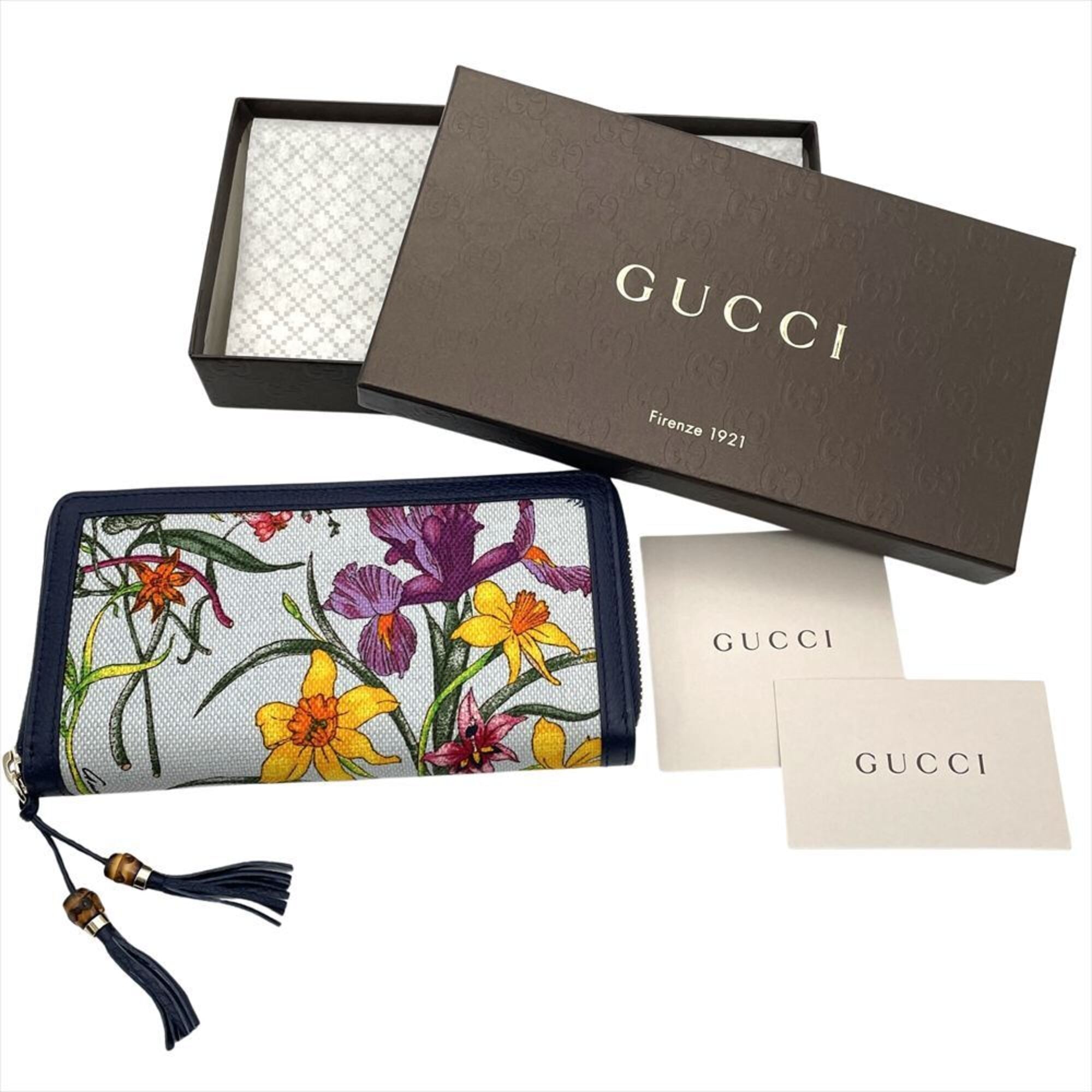 Gucci Navy Gg Leather Canvas Long Wallet (Bi-Fold) (Pre-Owned)