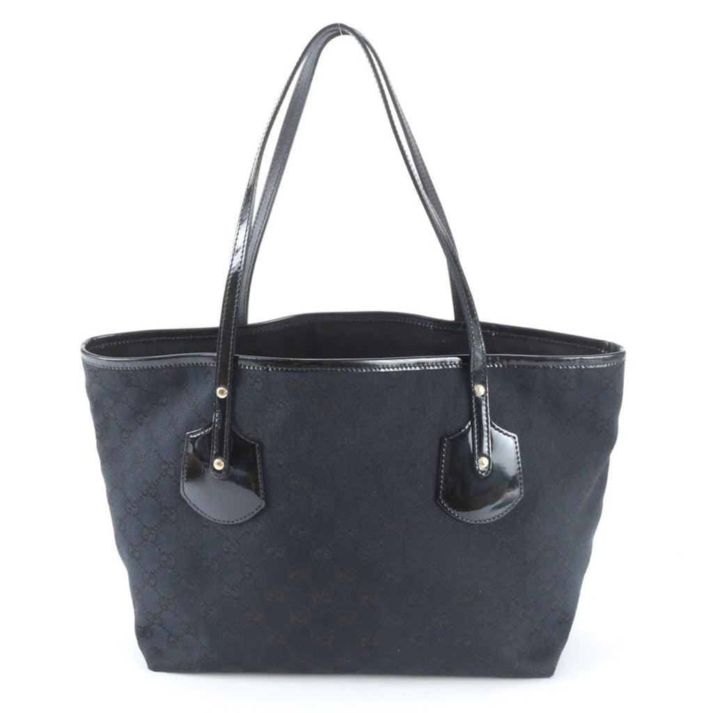 Gucci Black Leather Canvas Handbag Shoulder Bag Tote Bag (Pre-Owned)