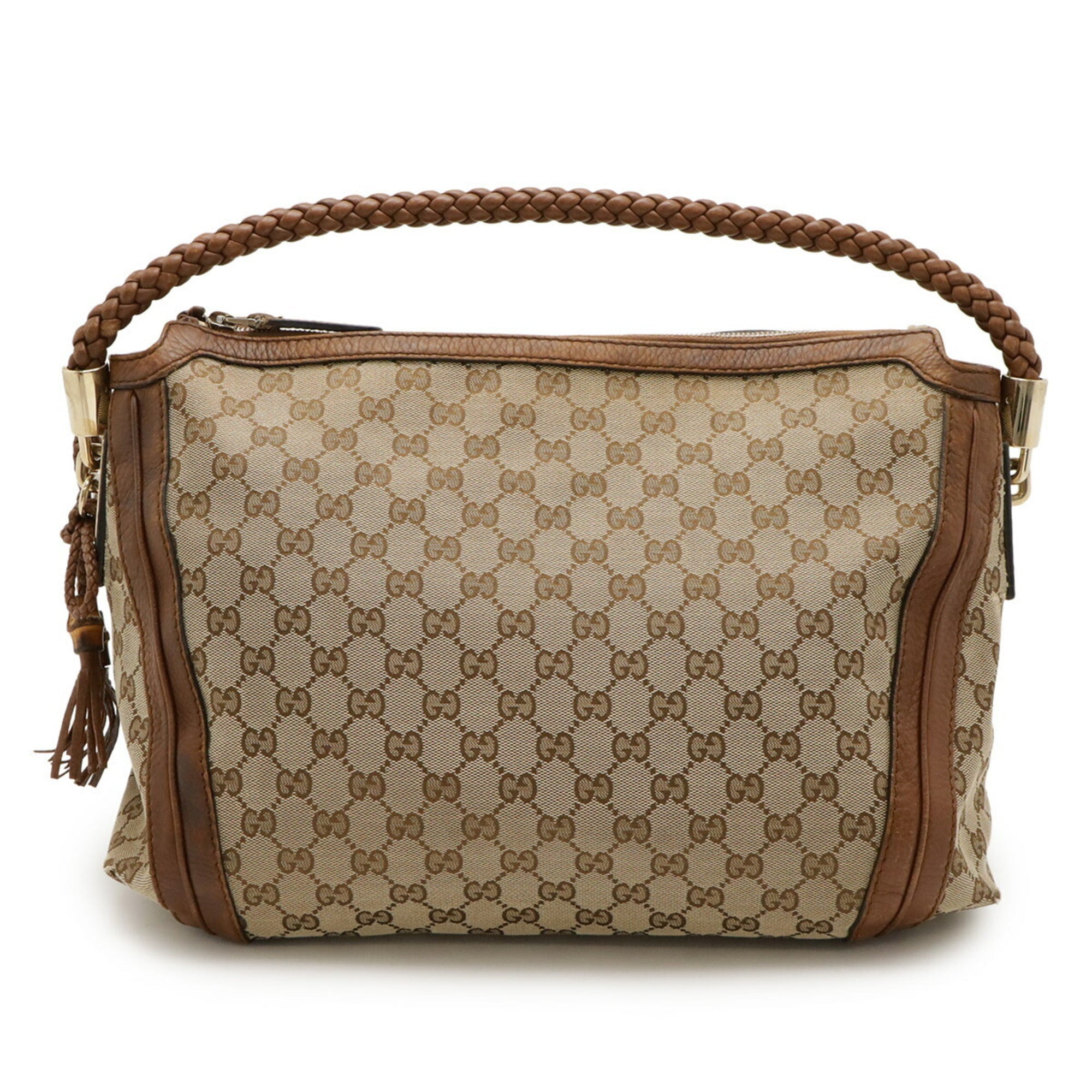 Gucci Gg Canvas Beige Brown Khaki Canvas Leather Shoulder Bag (Pre-Owned)
