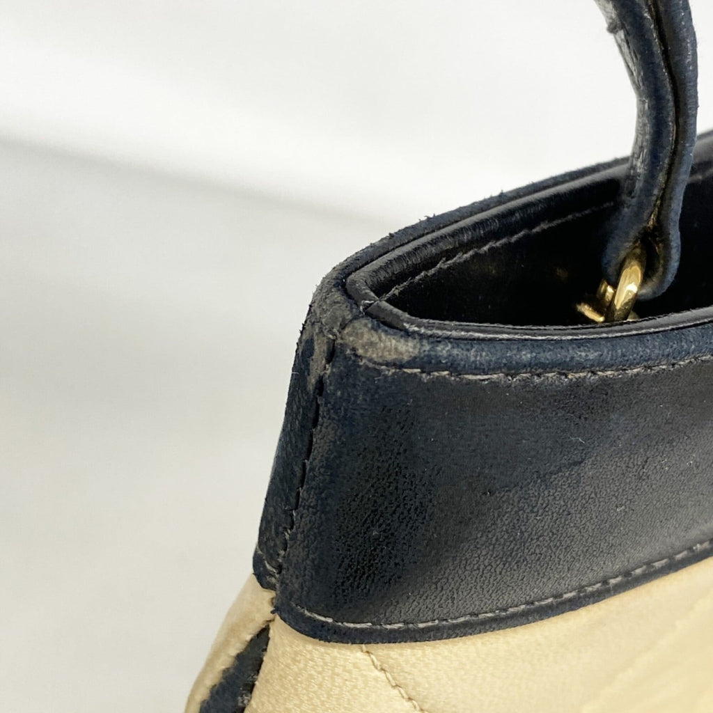 Chanel Beige Black Leather Handbag