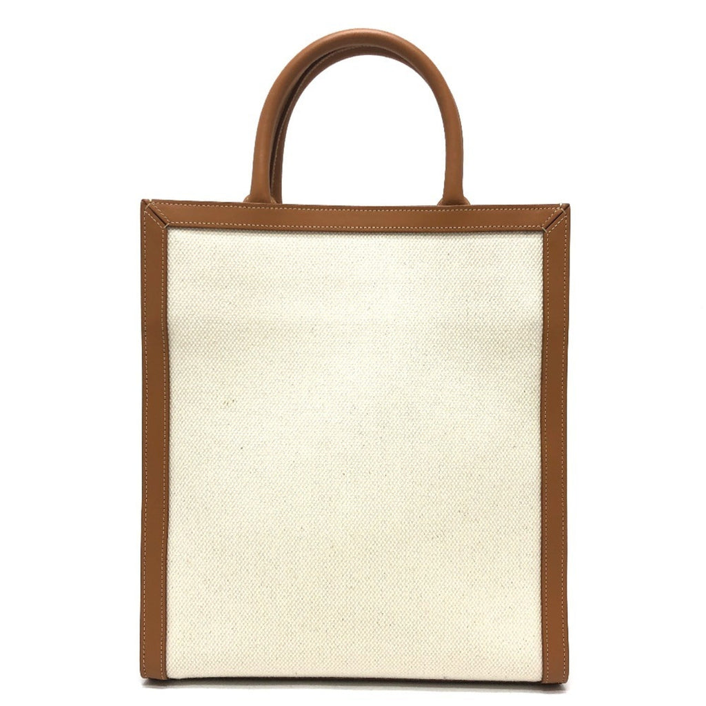 Celine Cabas Beige Brown Leather Canvas Handbag Shoulder Bag Tote Bag