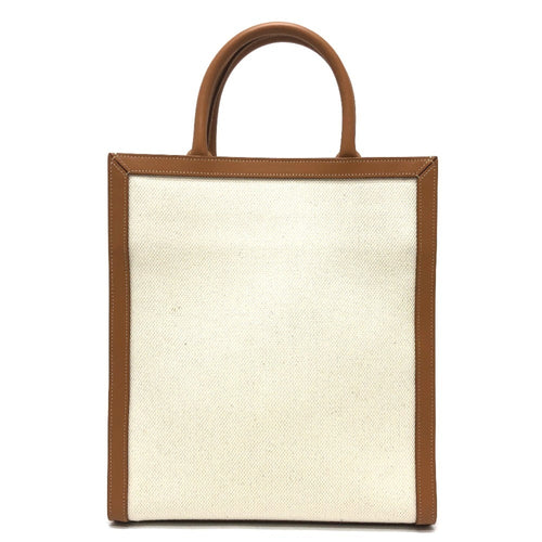 Celine Cabas Beige Brown Leather Canvas Handbag Shoulder Bag Tote Bag