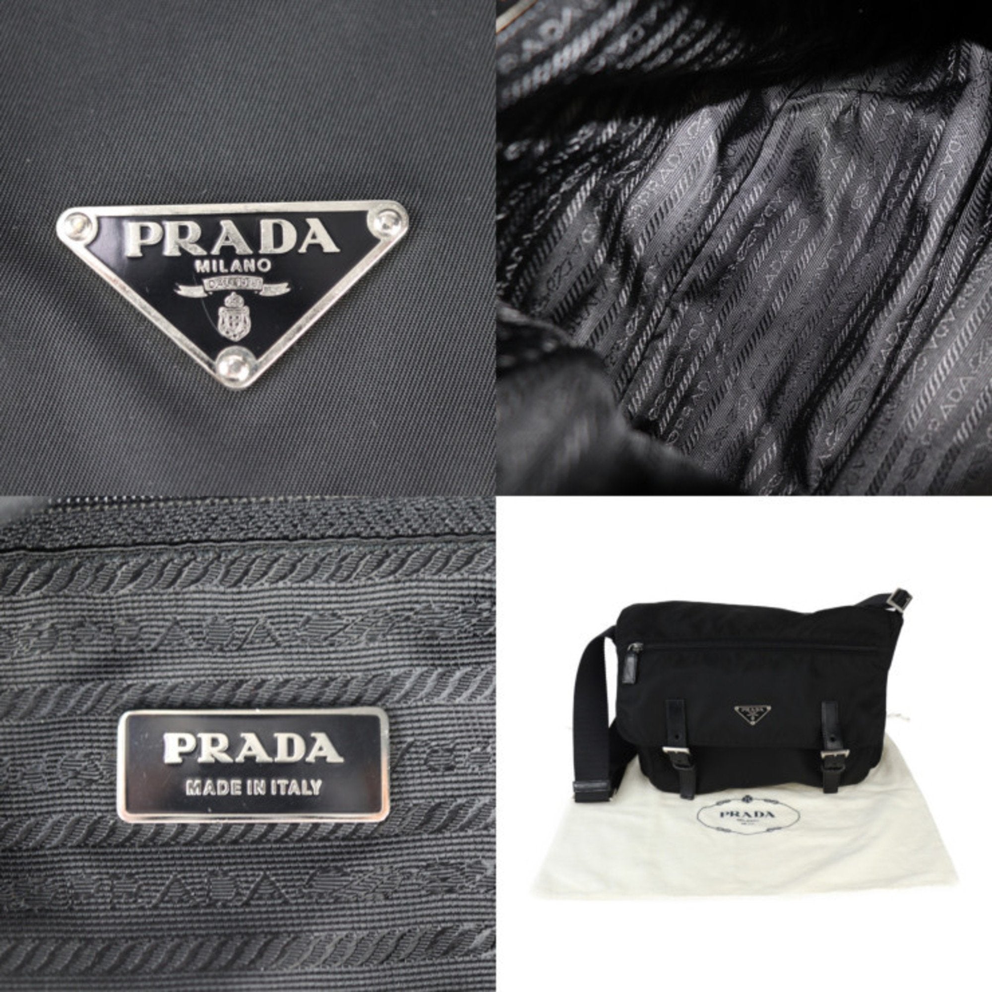Prada Black Nylon Leather Messenger Bag Shoulder Bag