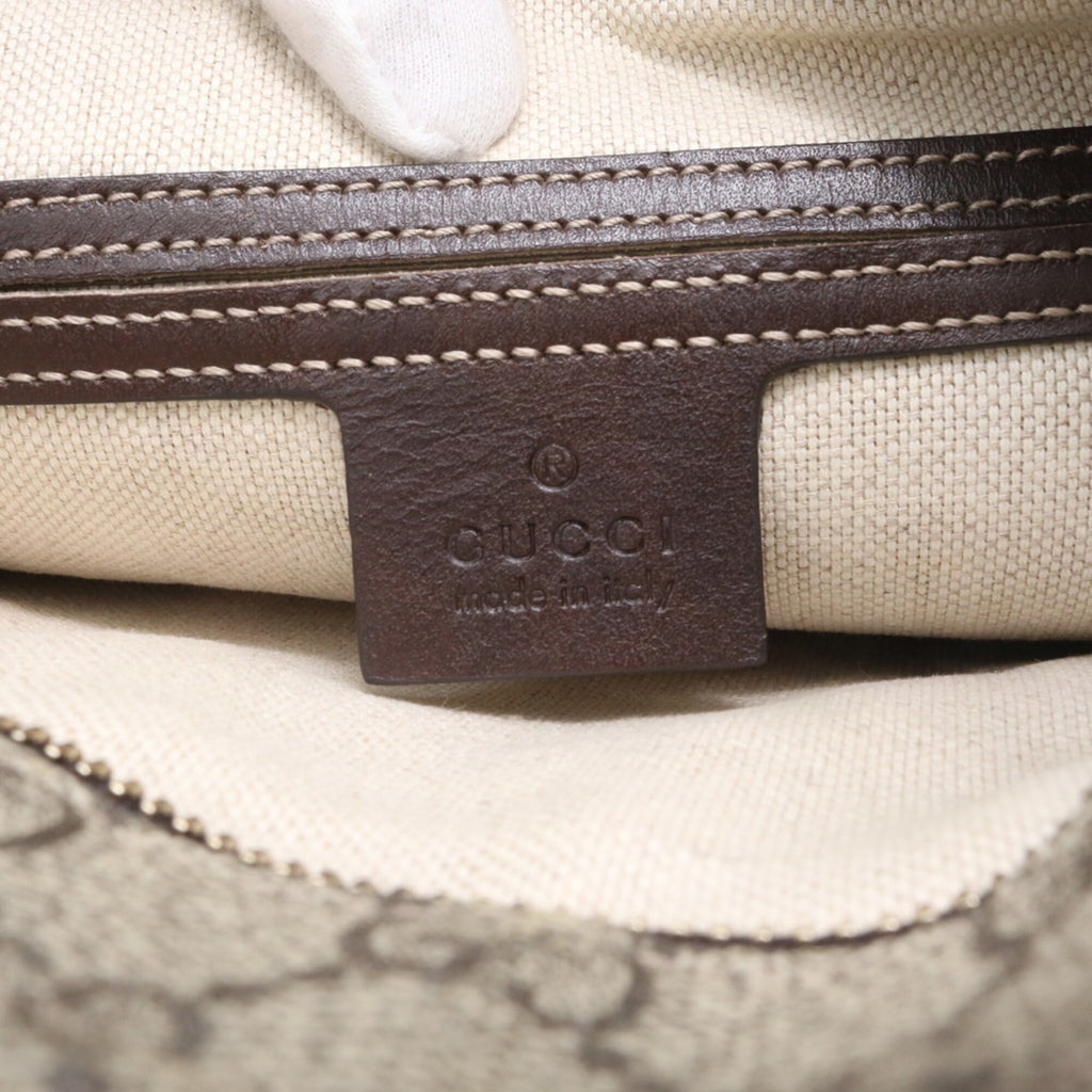 Gucci Beige Brown Leather Coated Canvas Messenger Bag Shoulder Bag Tote Bag (Pre-Owned)
