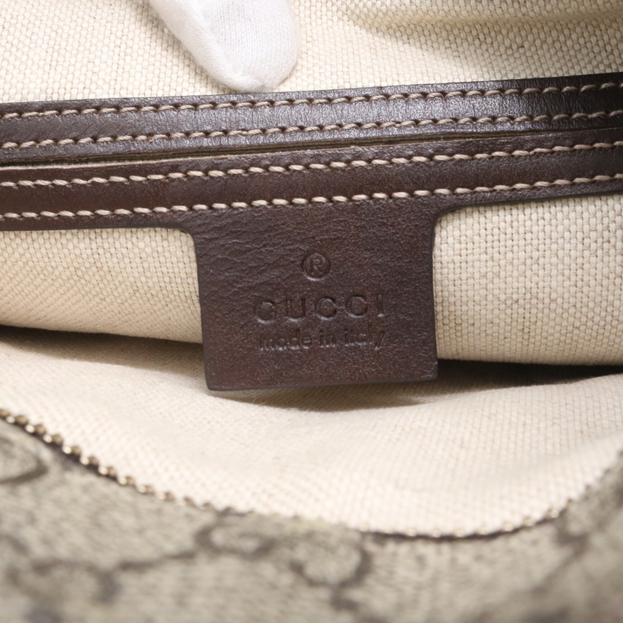 Gucci Beige Brown Leather Coated Canvas Messenger Bag Shoulder Bag Tote Bag (Pre-Owned)