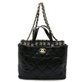 Chanel Black Ivory Leather Tweed Shoulder Bag Tote Bag