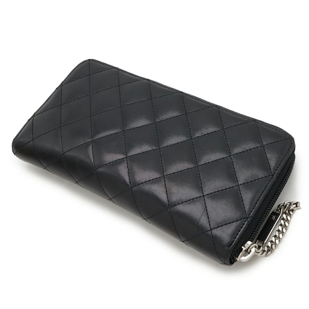 Chanel Cambon Black Pink Leather Long Wallet (Bi-Fold)
