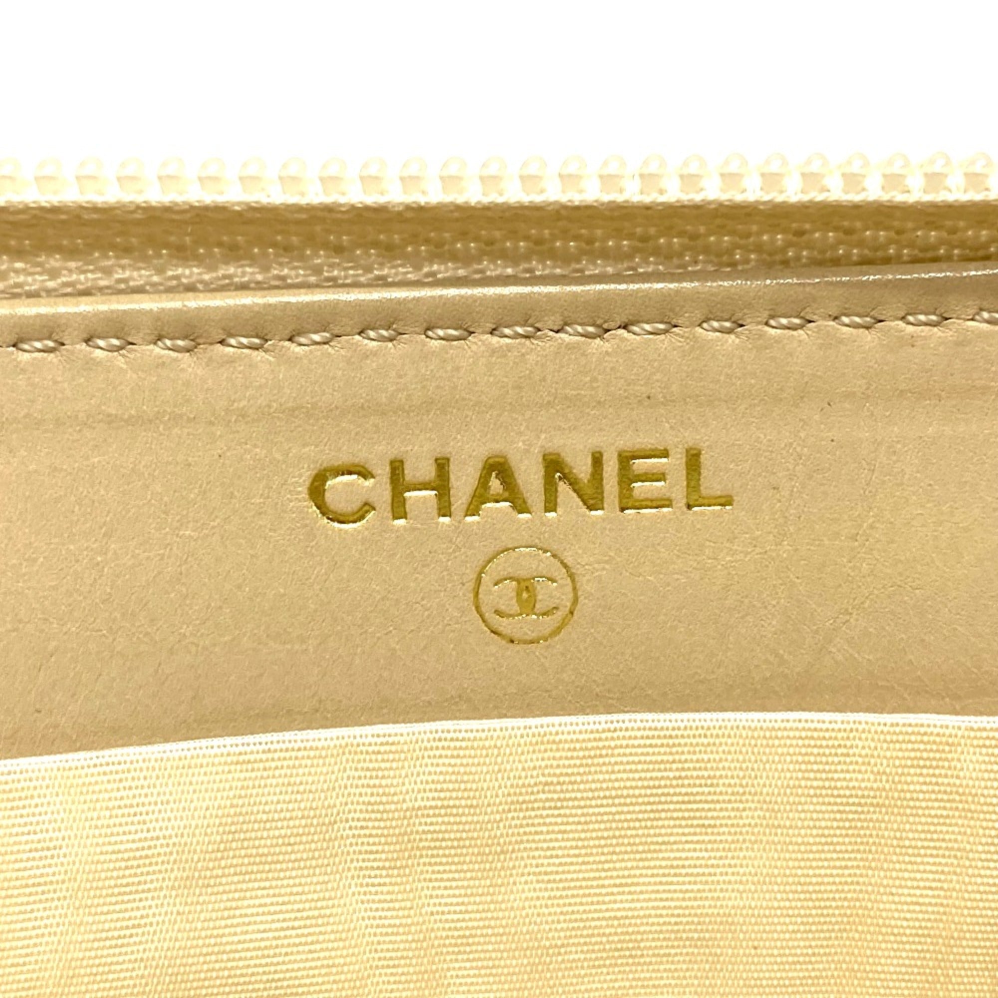 Chanel Beige Leather Long Wallet (Bi-Fold)