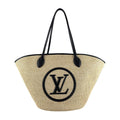 Louis Vuitton Beige Black Raffia Leather Shoulder Bag Tote Bag