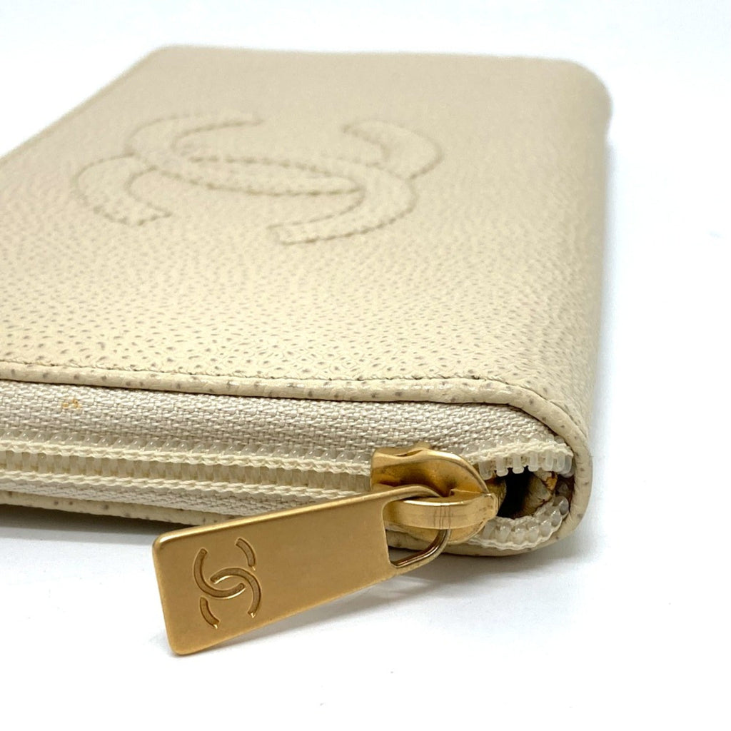 Chanel Beige Leather Long Wallet (Bi-Fold)