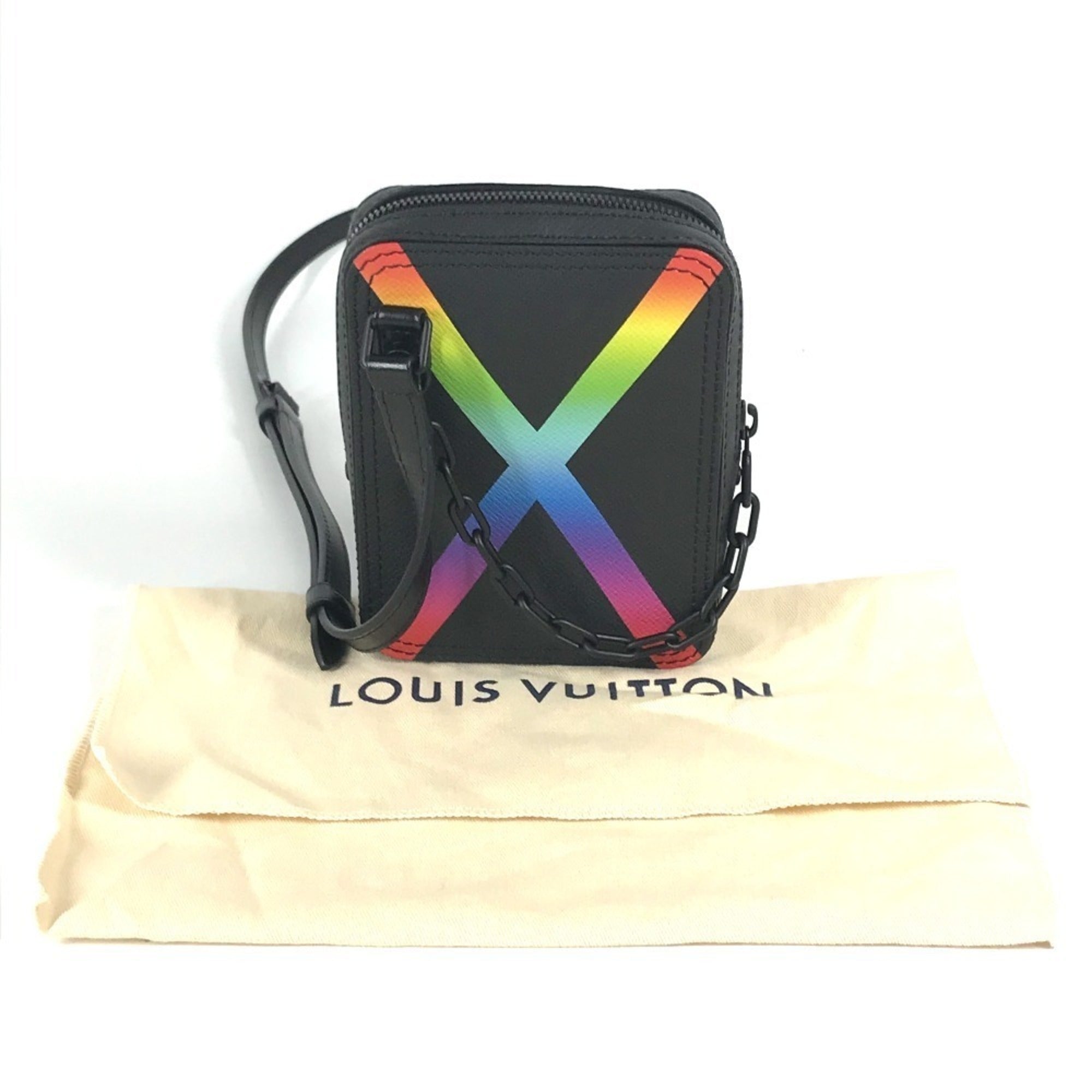 Louis Vuitton Black Multi-Color Taiga Leather Pochette Shoulder Bag