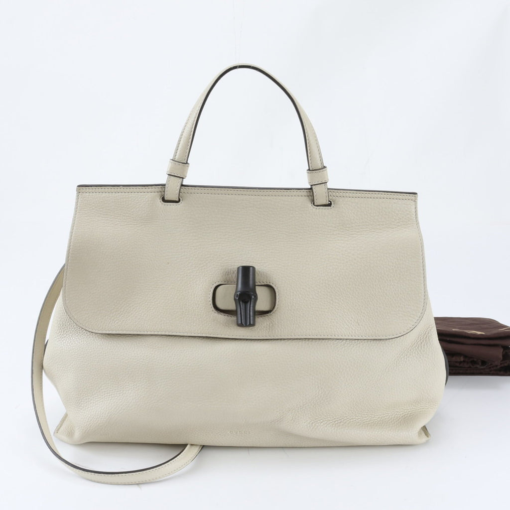 Gucci Bamboo Beige Cream Leather Handbag Shoulder Bag (Pre-Owned)