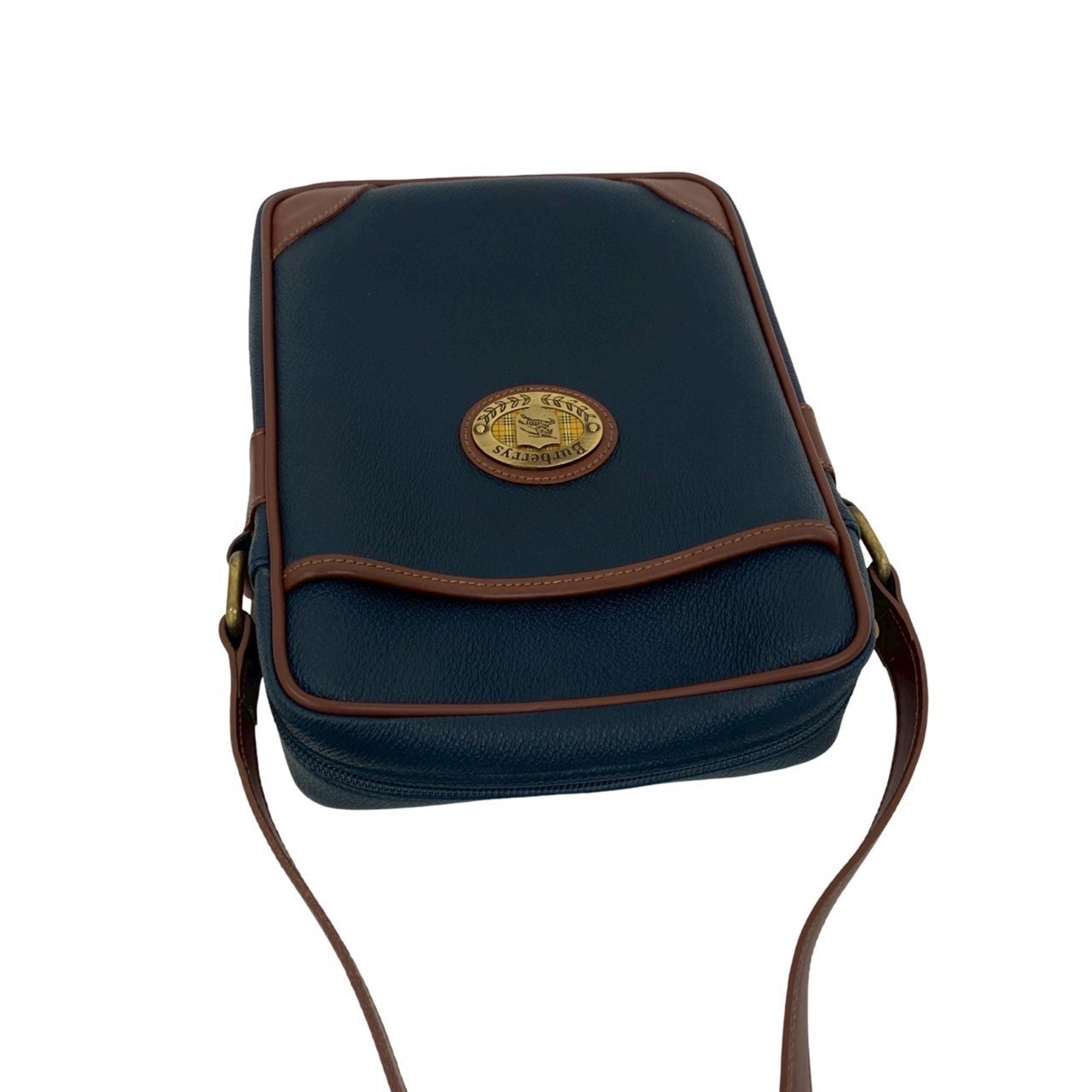Burberry Brown Navy Leather Pvc Pochette Shoulder Bag