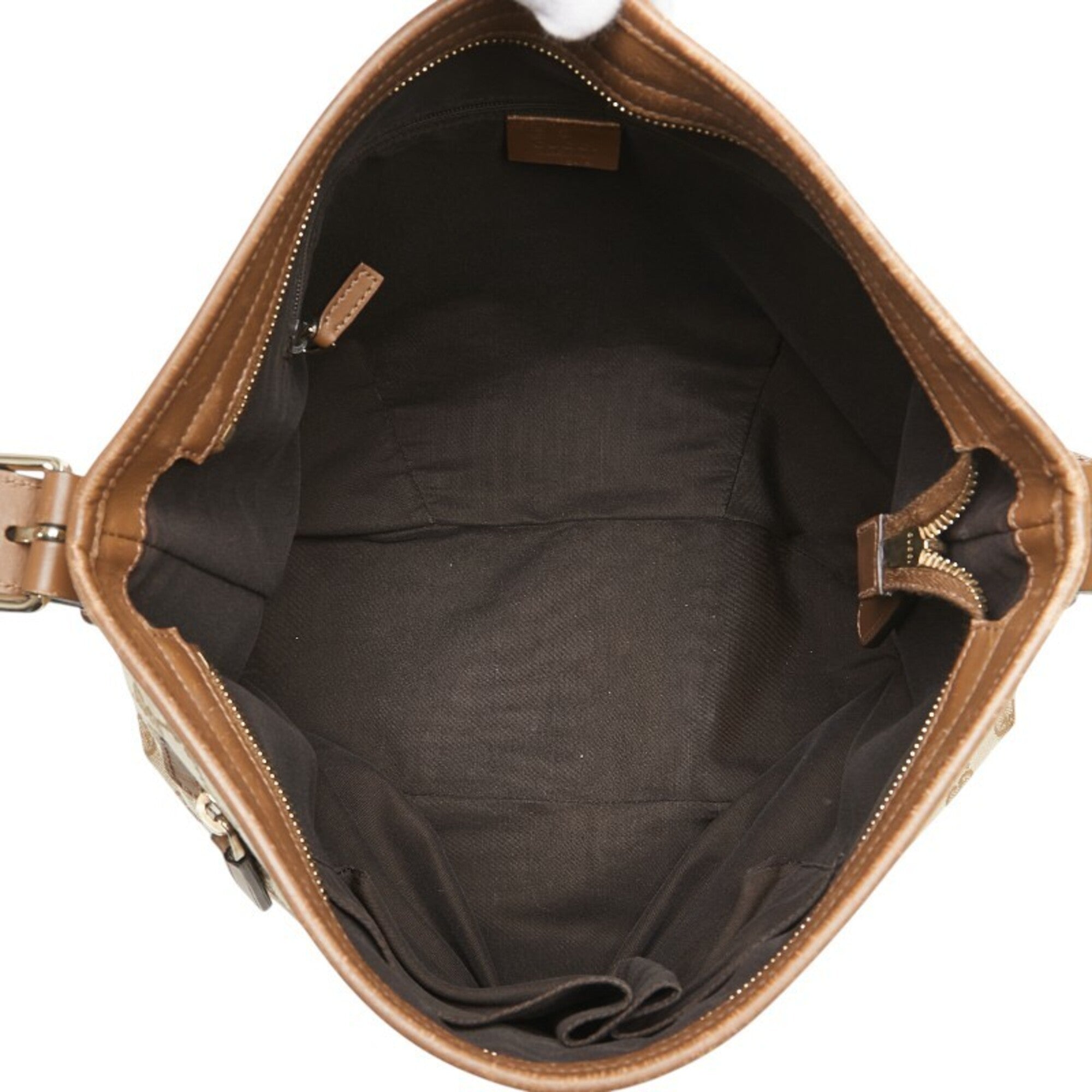 Gucci Beige Brown Canvas Leather Shoulder Bag (Pre-Owned)