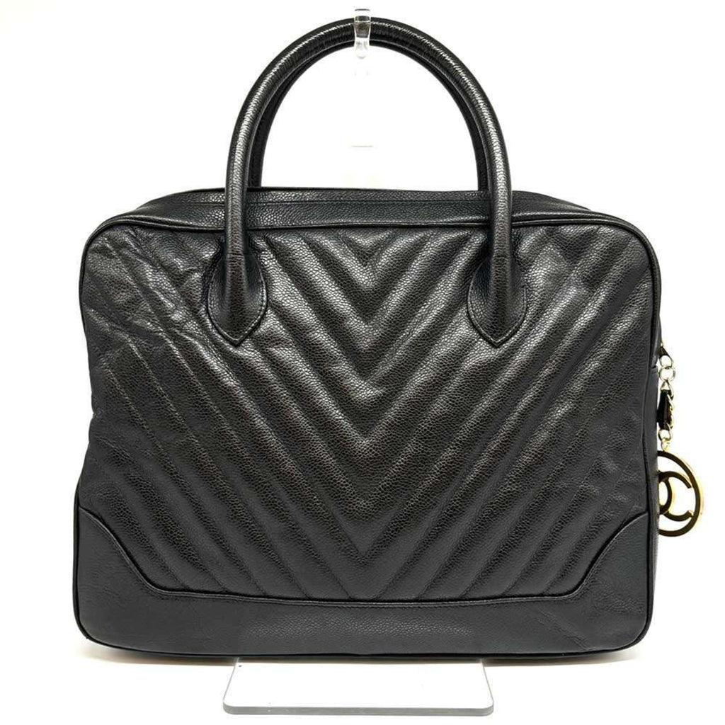 Chanel Chevron (V Stitch) Black Caviar Leather Handbag