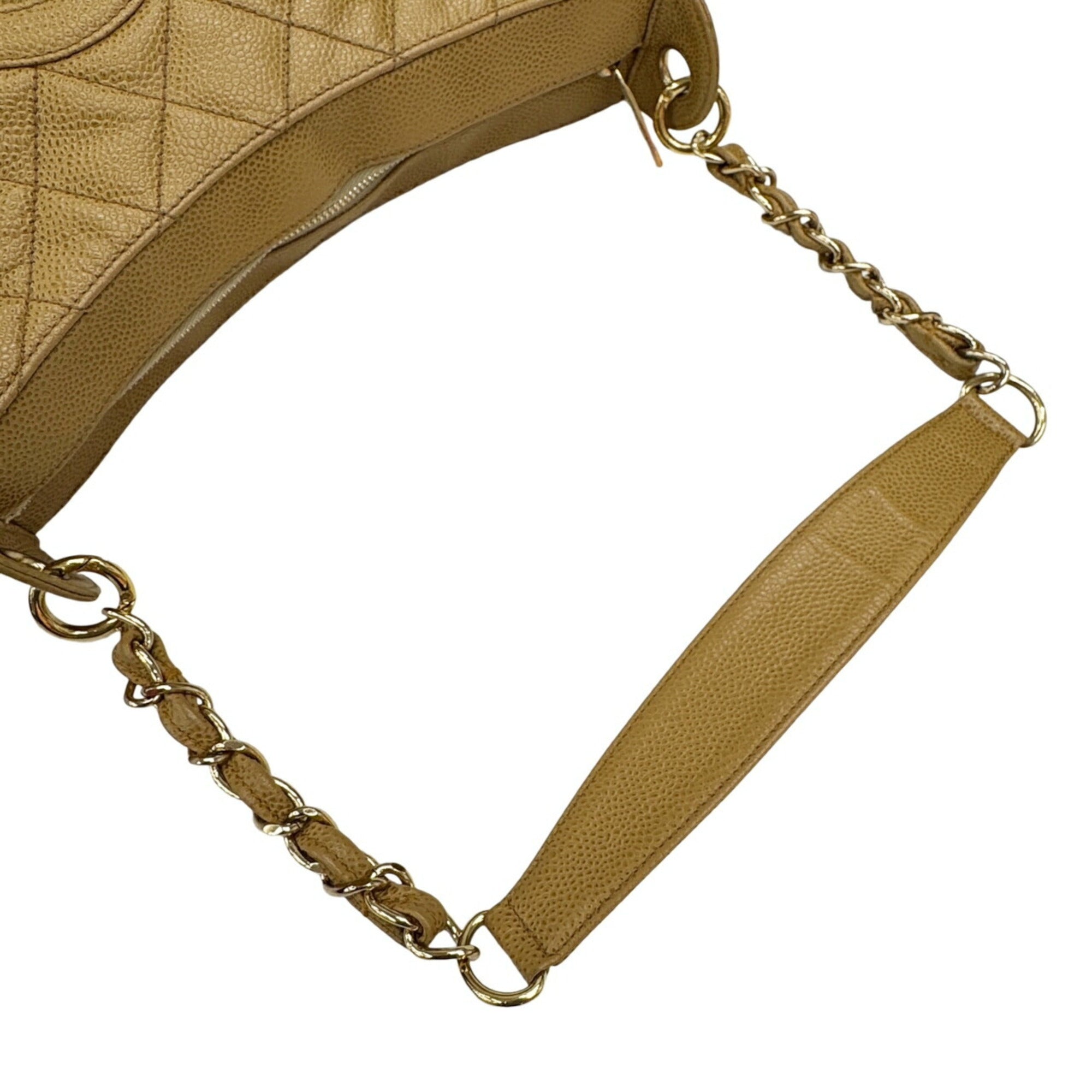 Chanel Beige Grained Calfskin Shoulder Bag