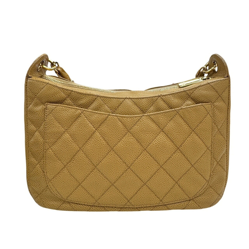 Chanel Beige Grained Calfskin Shoulder Bag