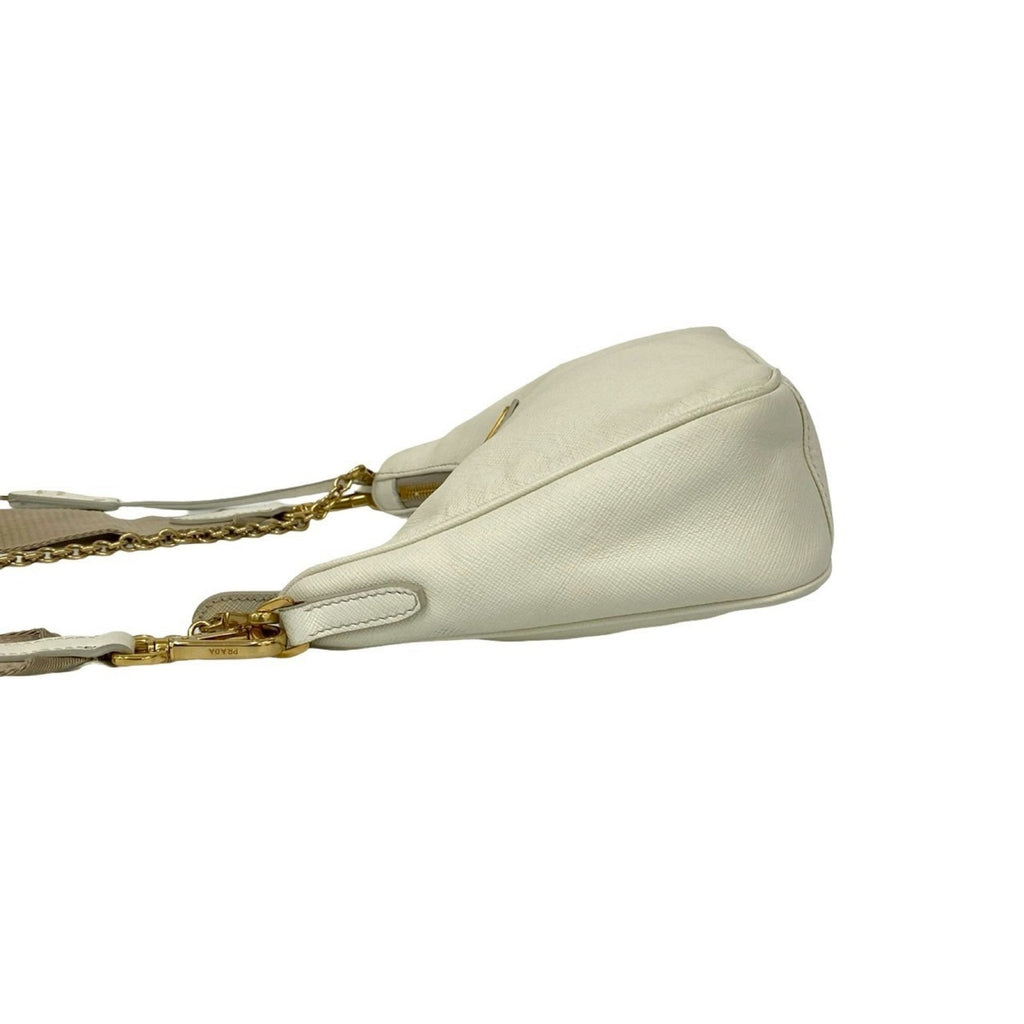 Prada White Leather Pochette Pouch Shoulder Bag