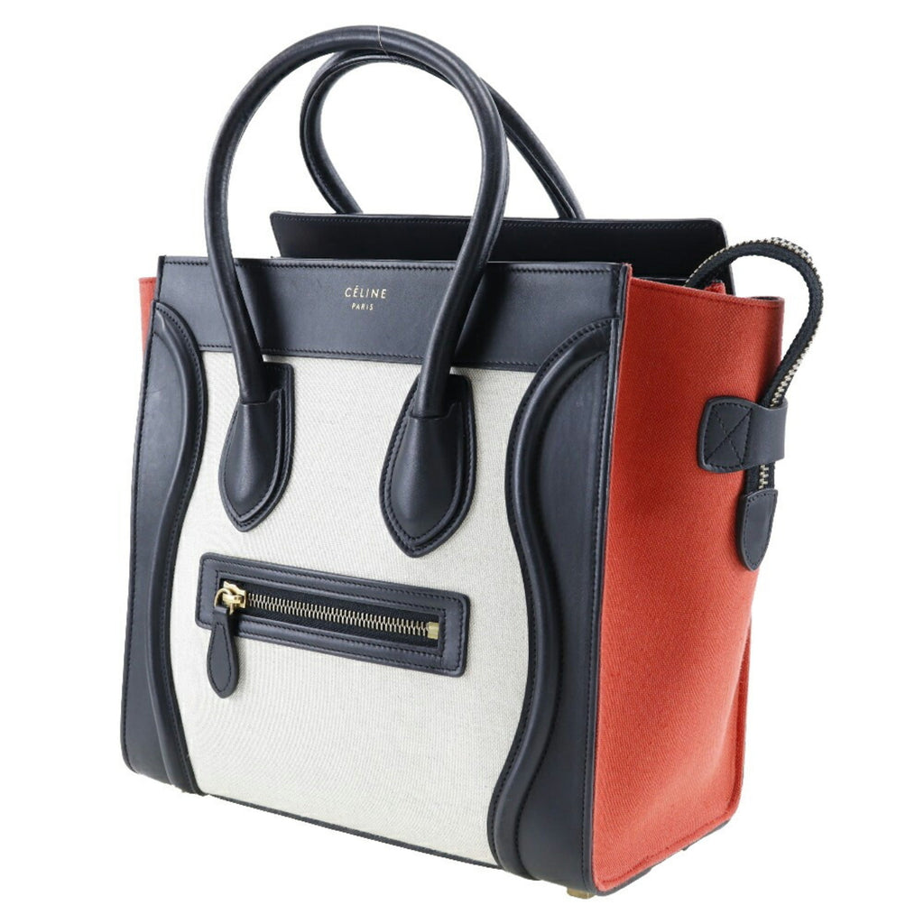 Celine Luggage Beige Black Orange Canvas Leather Handbag