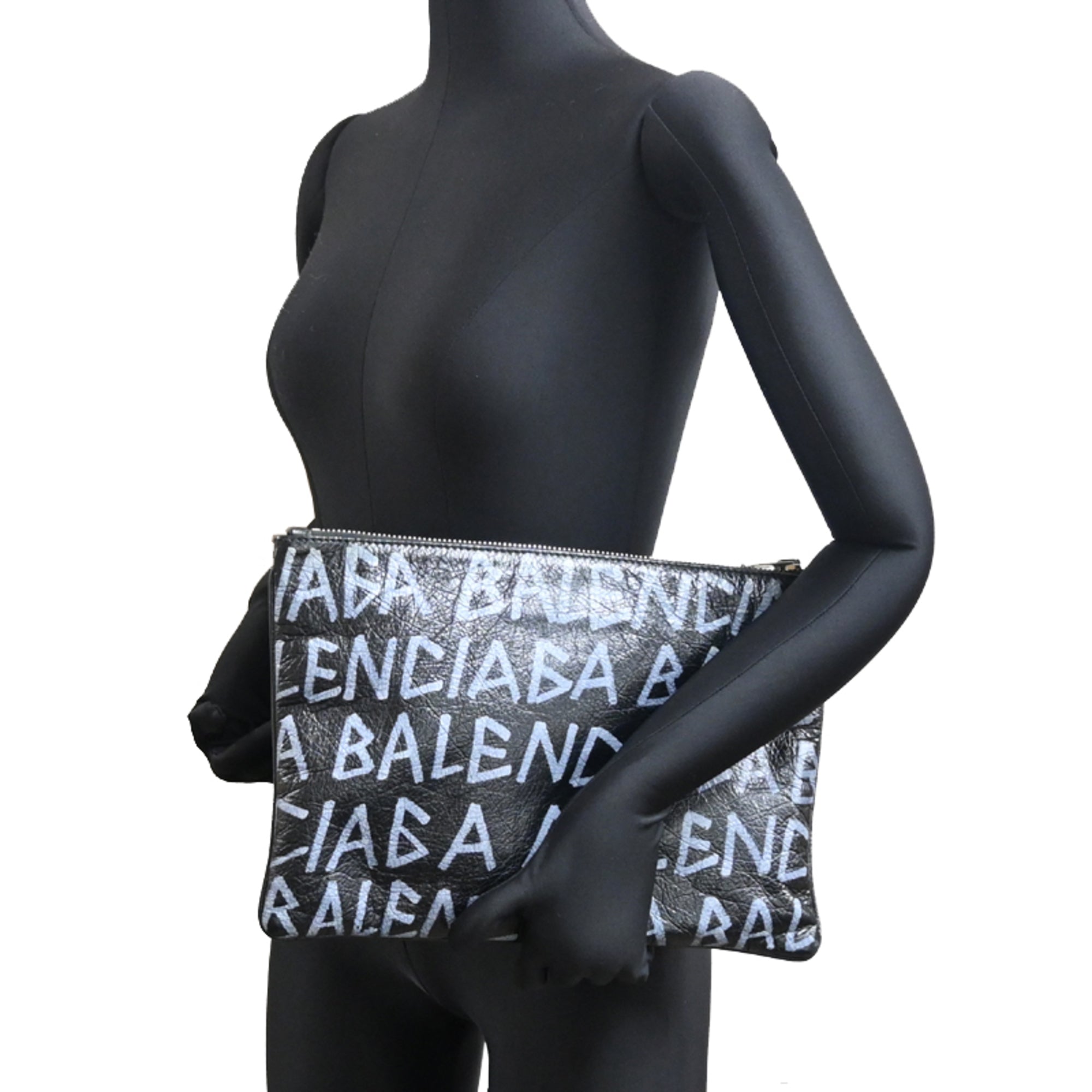 Balenciaga Black White Leather Clutch
