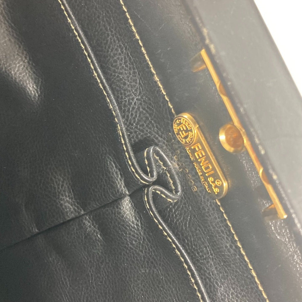 Fendi Pequin Black Leather Pvc Handbag